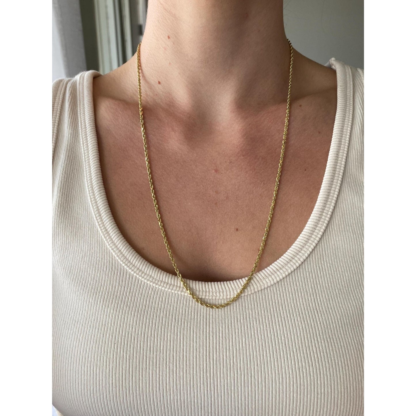 Vintage Solid 14k Yellow Gold Rope Chain Necklace - 24 inches