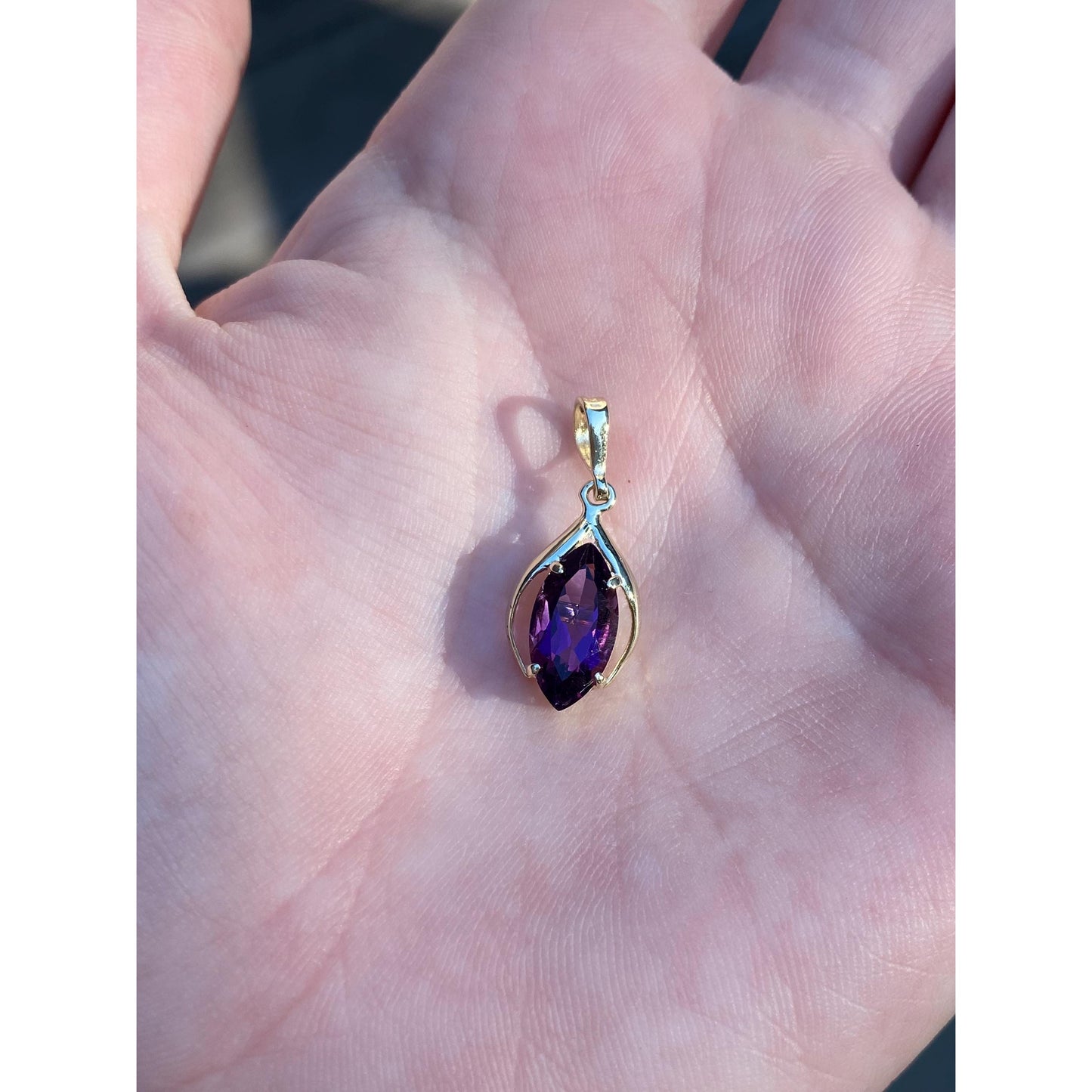 Vintage Solid 14k Yellow Gold Amethyst Marquis Charm