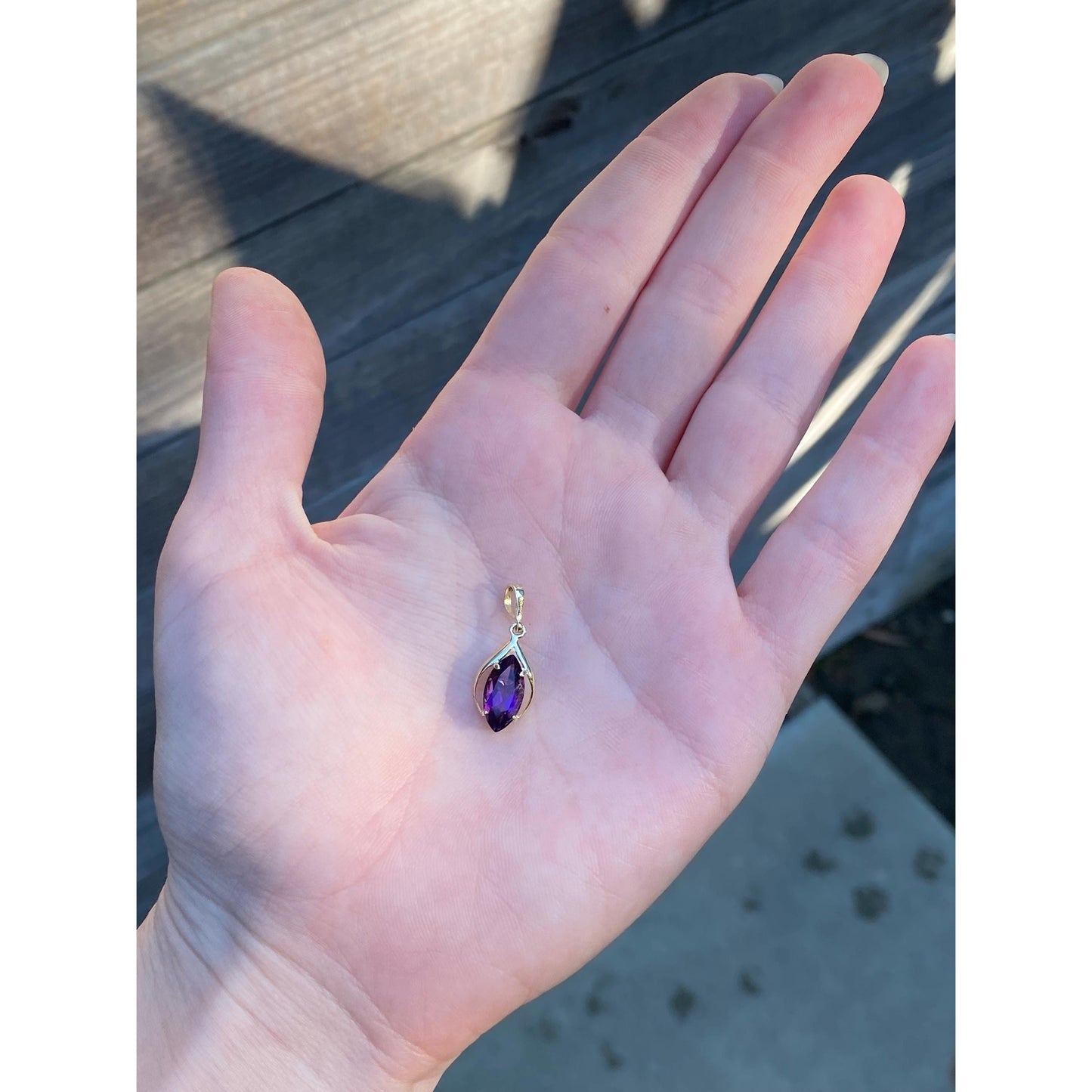 Vintage Solid 14k Yellow Gold Amethyst Marquis Charm