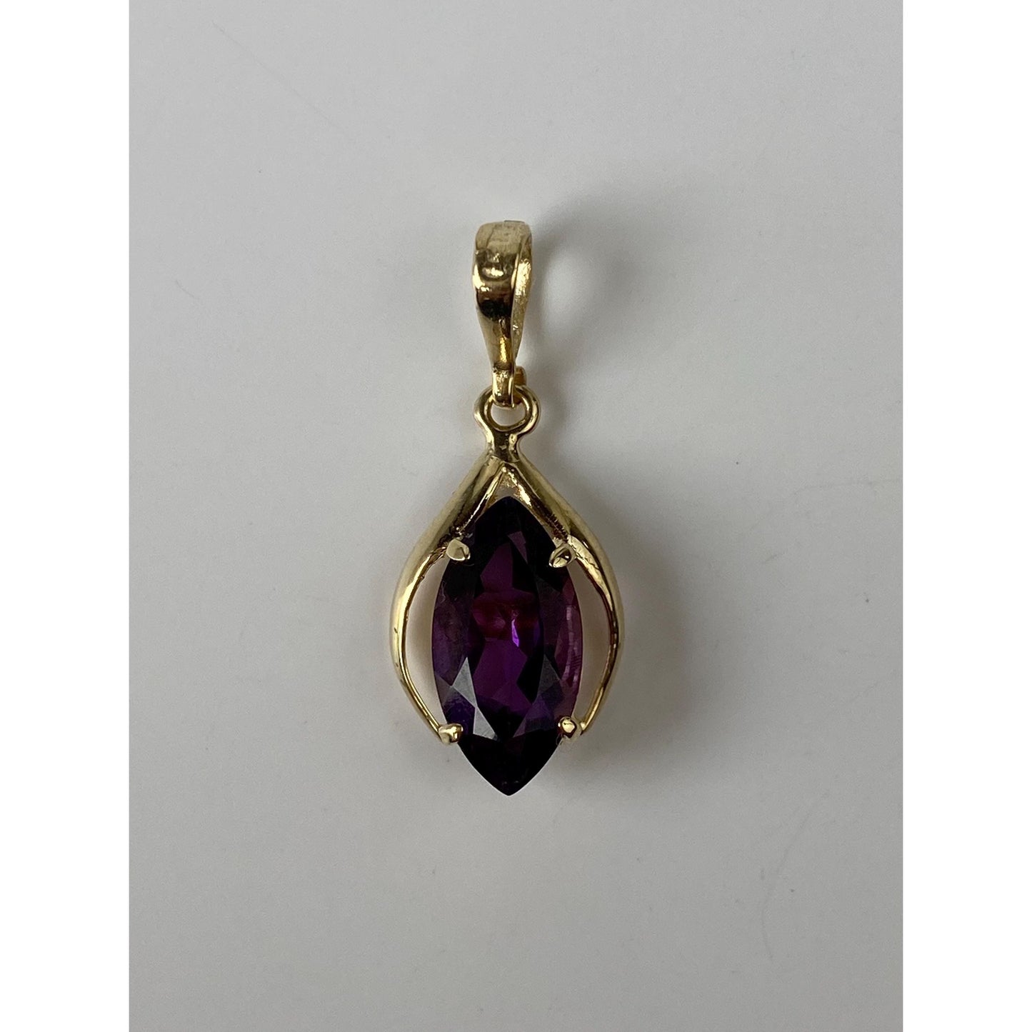 Vintage Solid 14k Yellow Gold Amethyst Marquis Charm
