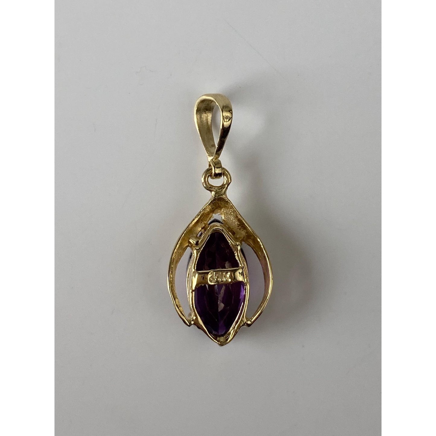 Vintage Solid 14k Yellow Gold Amethyst Marquis Charm