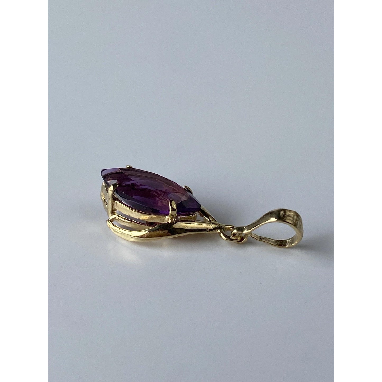 Vintage Solid 14k Yellow Gold Amethyst Marquis Charm