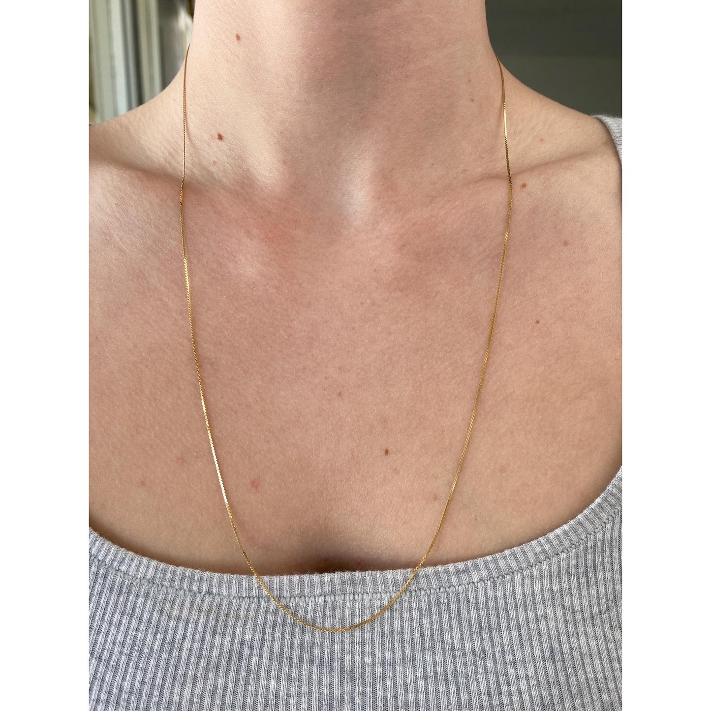 Vintage Solid 14k Yellow Gold Long Dainty Serpentine Chain Necklace - 24 inches