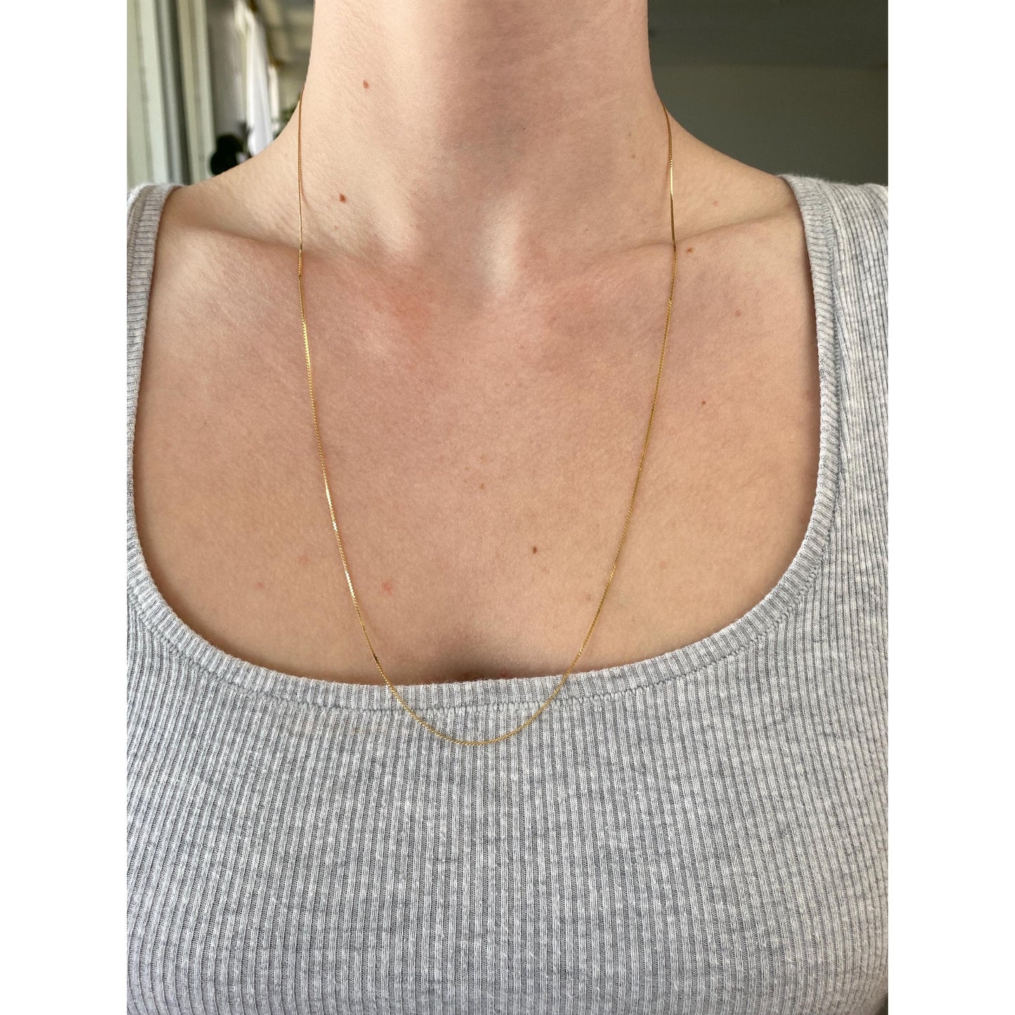 Vintage Solid 14k Yellow Gold Long Dainty Serpentine Chain Necklace - 24 inches