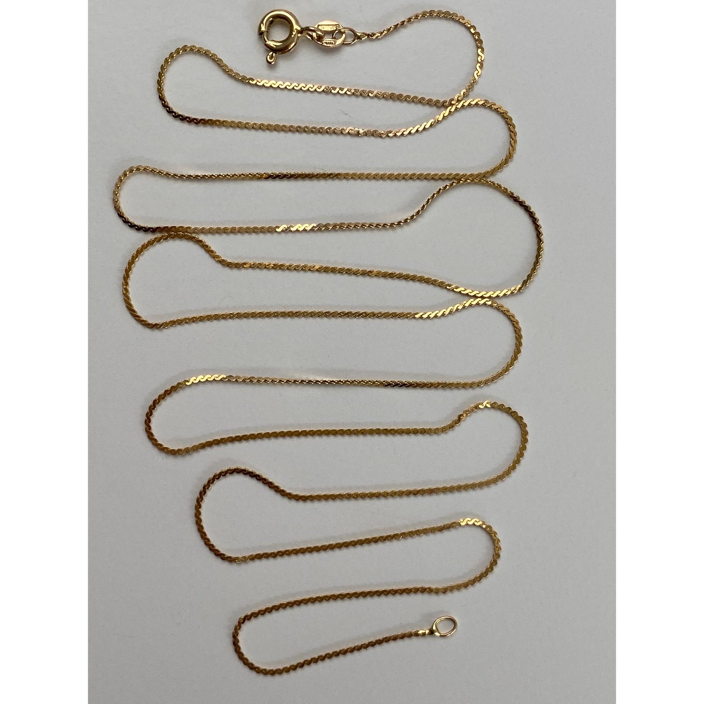 Vintage Solid 14k Yellow Gold Long Dainty Serpentine Chain Necklace - 24 inches