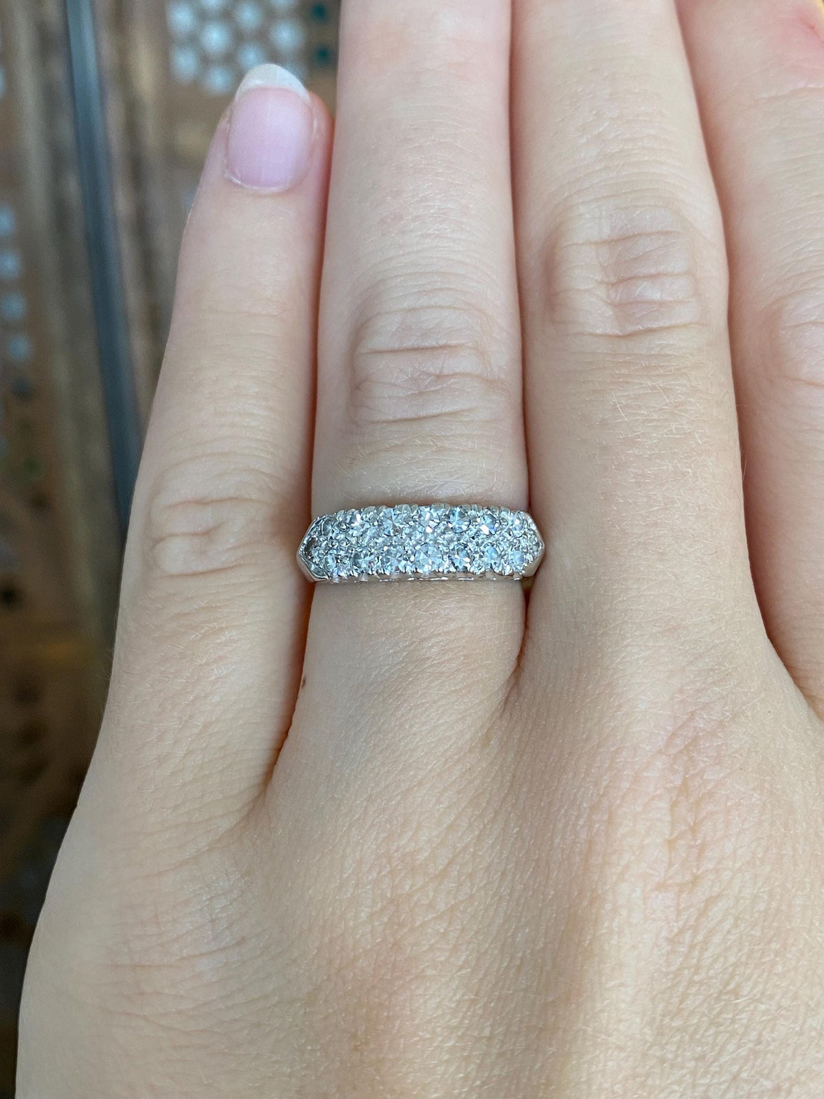 Vintage Solid 14k White Gold Diamonds Ring - Size 5.75