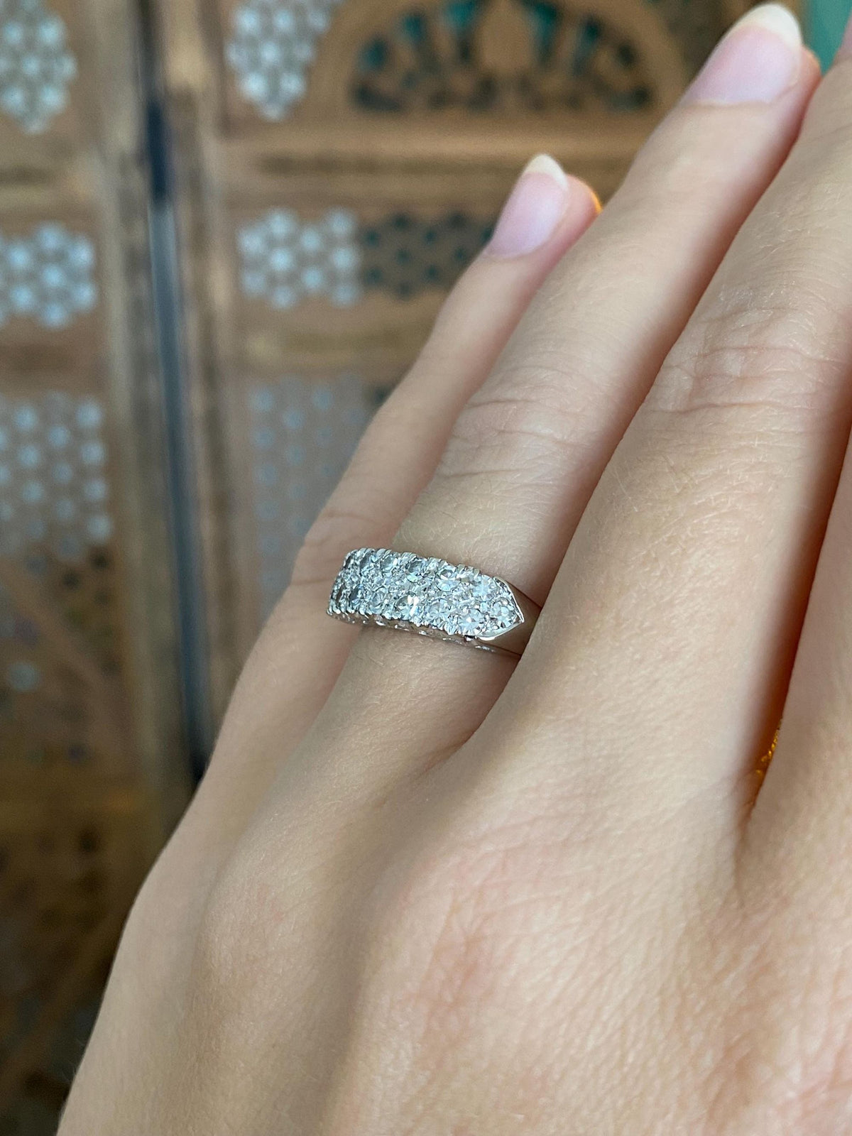 Vintage Solid 14k White Gold Diamonds Ring - Size 5.75