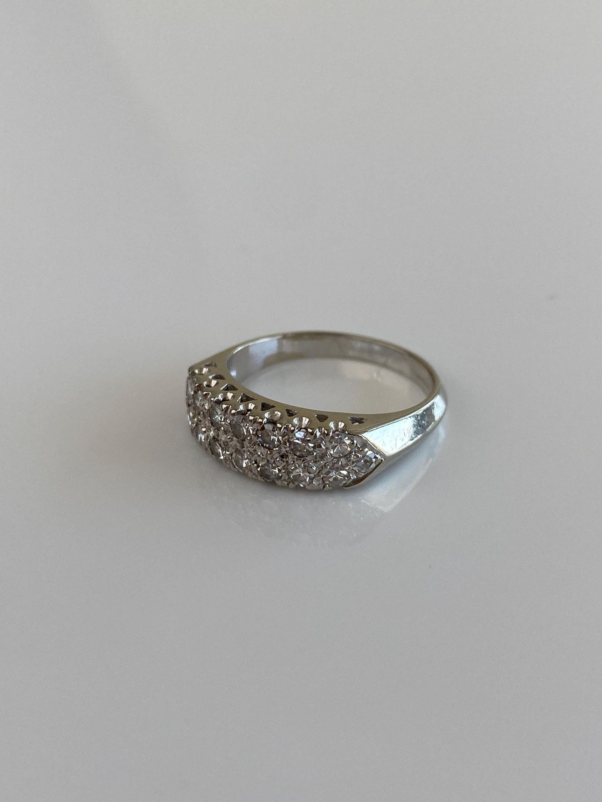 Vintage Solid 14k White Gold Diamonds Ring - Size 5.75