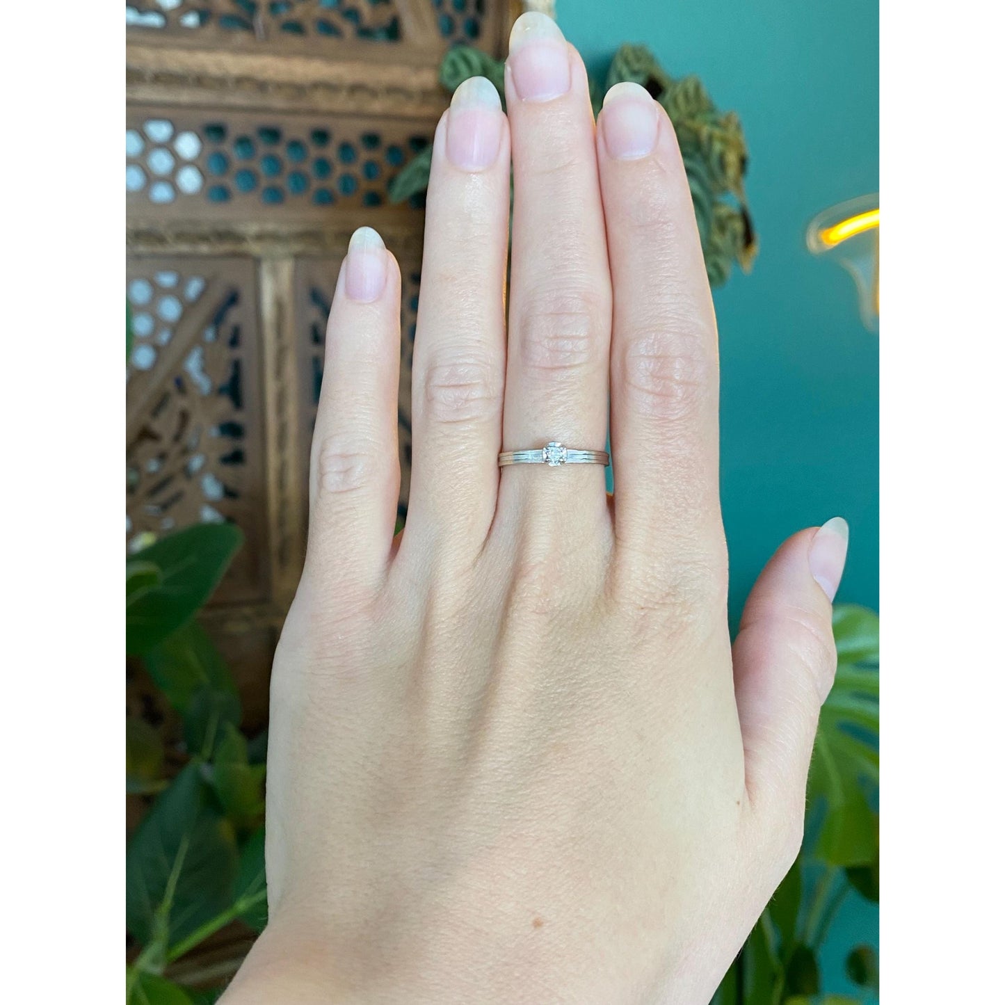 Vintage Solid 14k White Gold Diamond Ring - Size 5.75