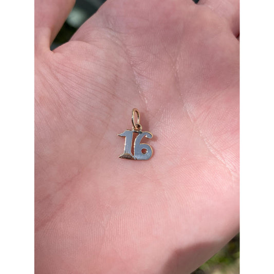 Vintage Solid 14k Yellow Gold Number '16' Charm