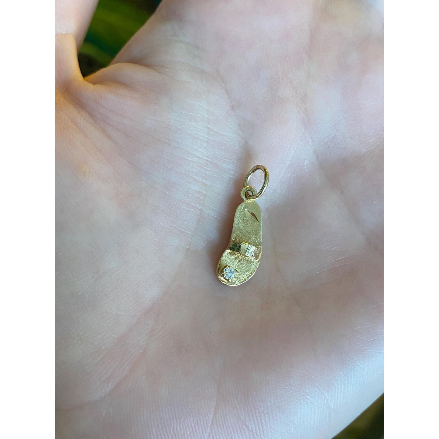 Vintage Solid 14k Yellow Gold Cubic Zirconia Sandal Charm