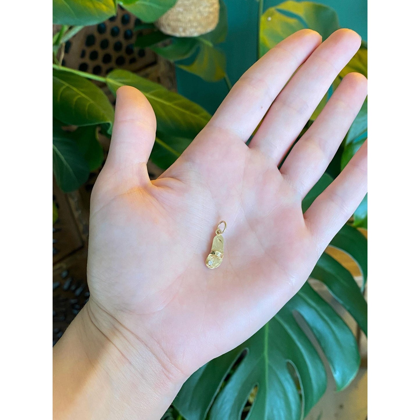 Vintage Solid 14k Yellow Gold Cubic Zirconia Sandal Charm