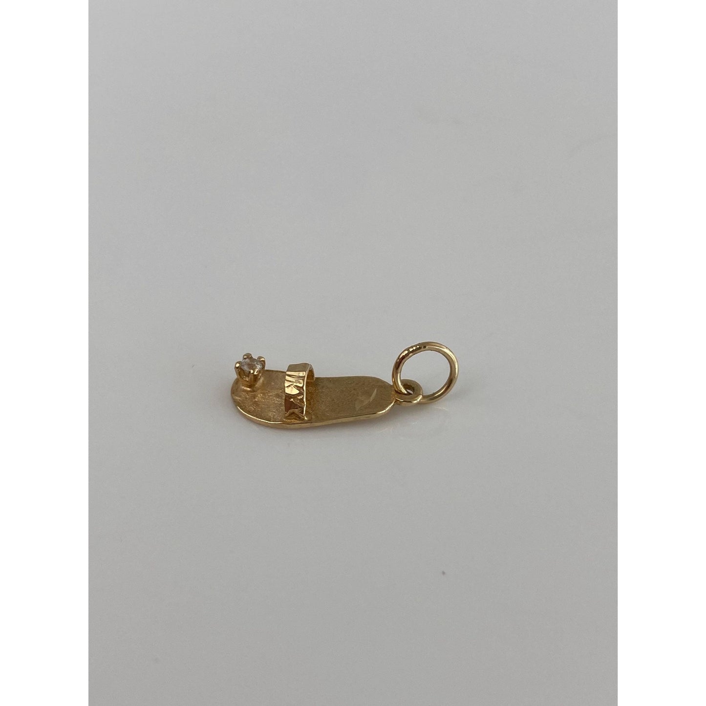 Vintage Solid 14k Yellow Gold Cubic Zirconia Sandal Charm