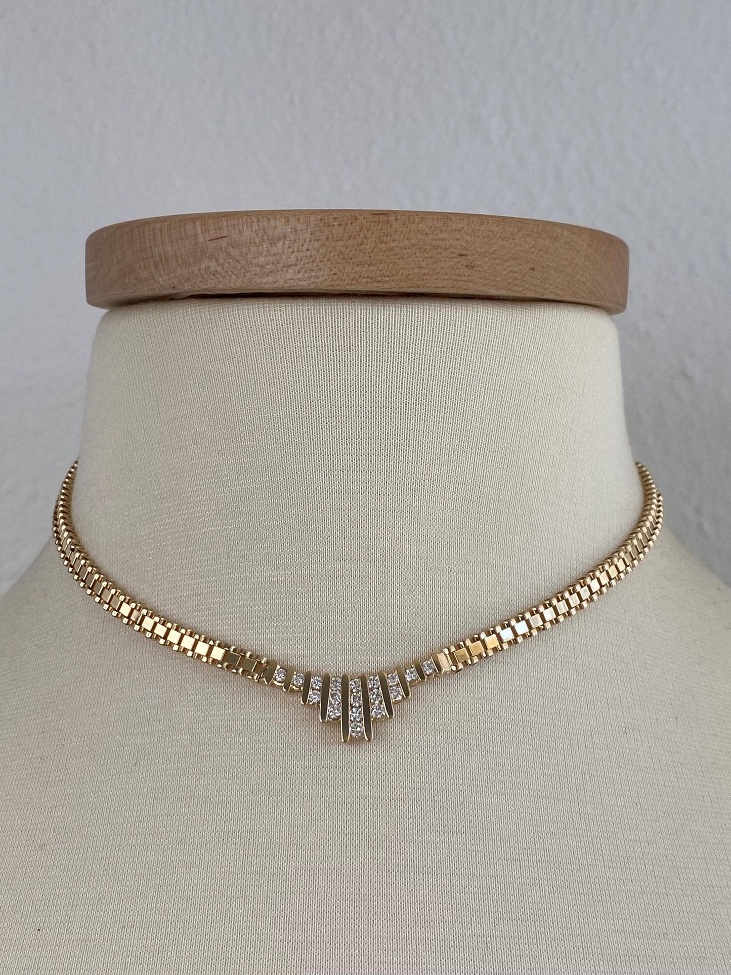 Vintage Solid 14k Yellow Gold Diamond Fancy Link Chain Necklace - 15.25 inches