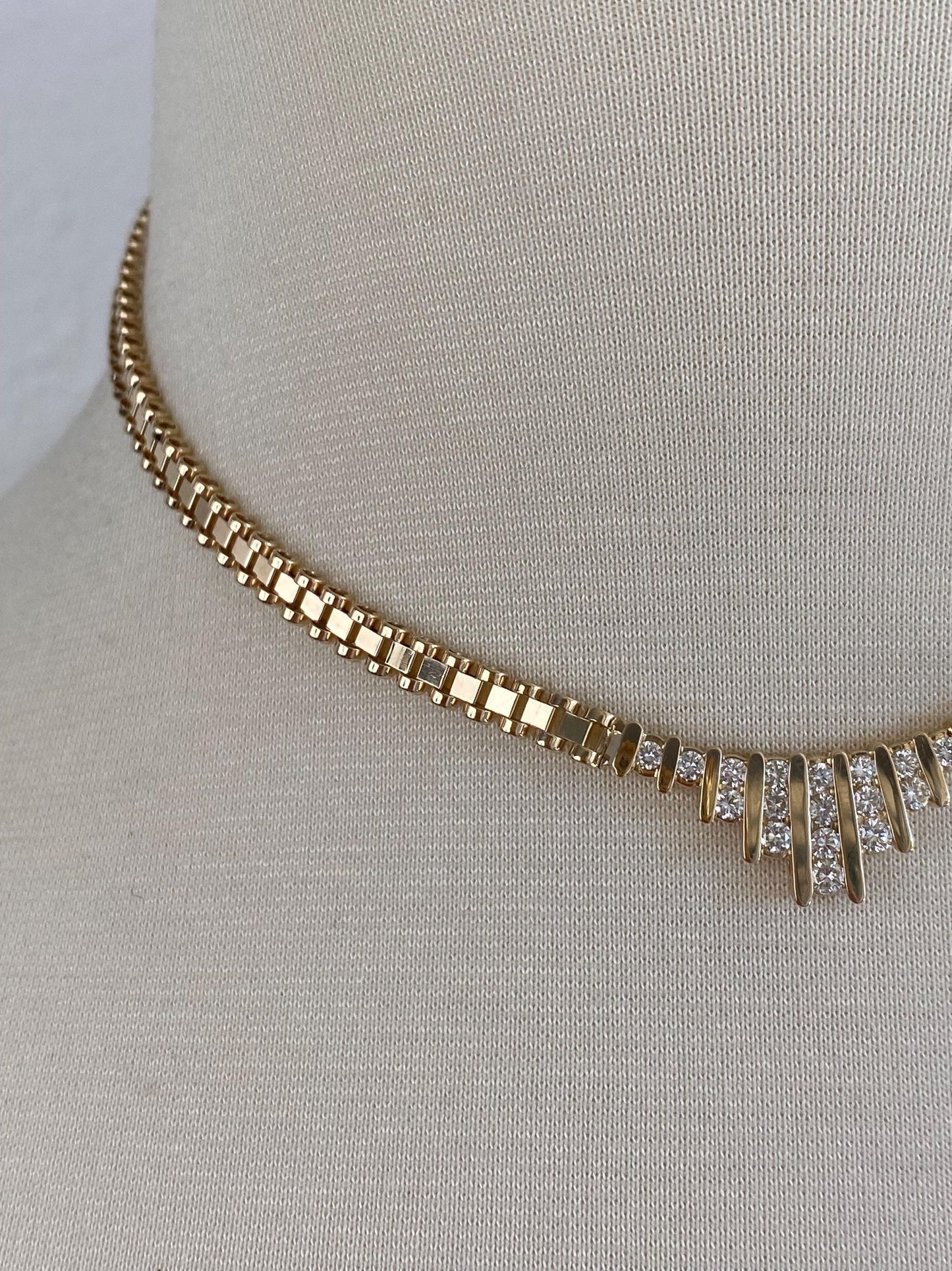 Vintage Solid 14k Yellow Gold Diamond Fancy Link Chain Necklace - 15.25 inches