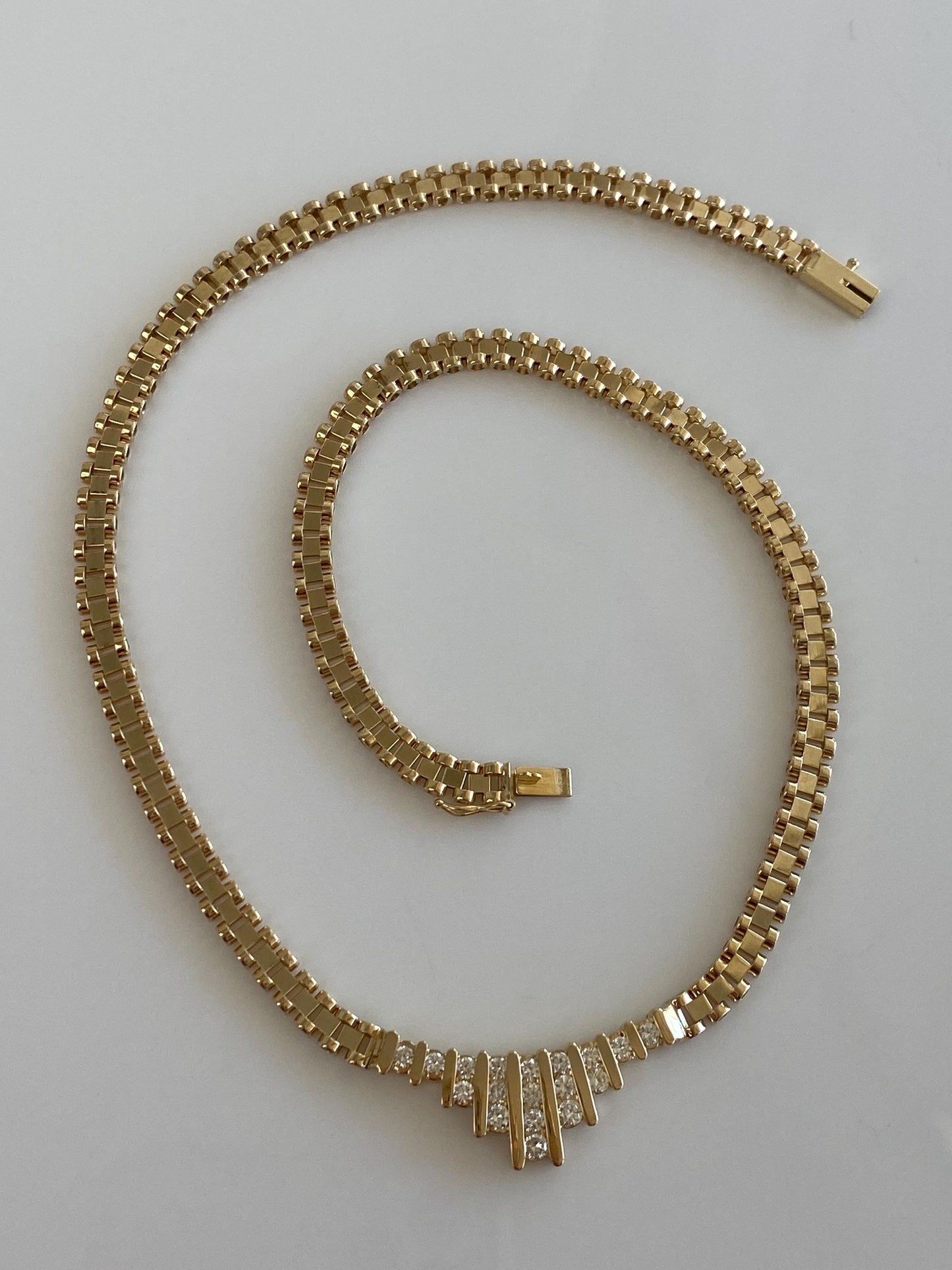 Vintage Solid 14k Yellow Gold Diamond Fancy Link Chain Necklace - 15.25 inches