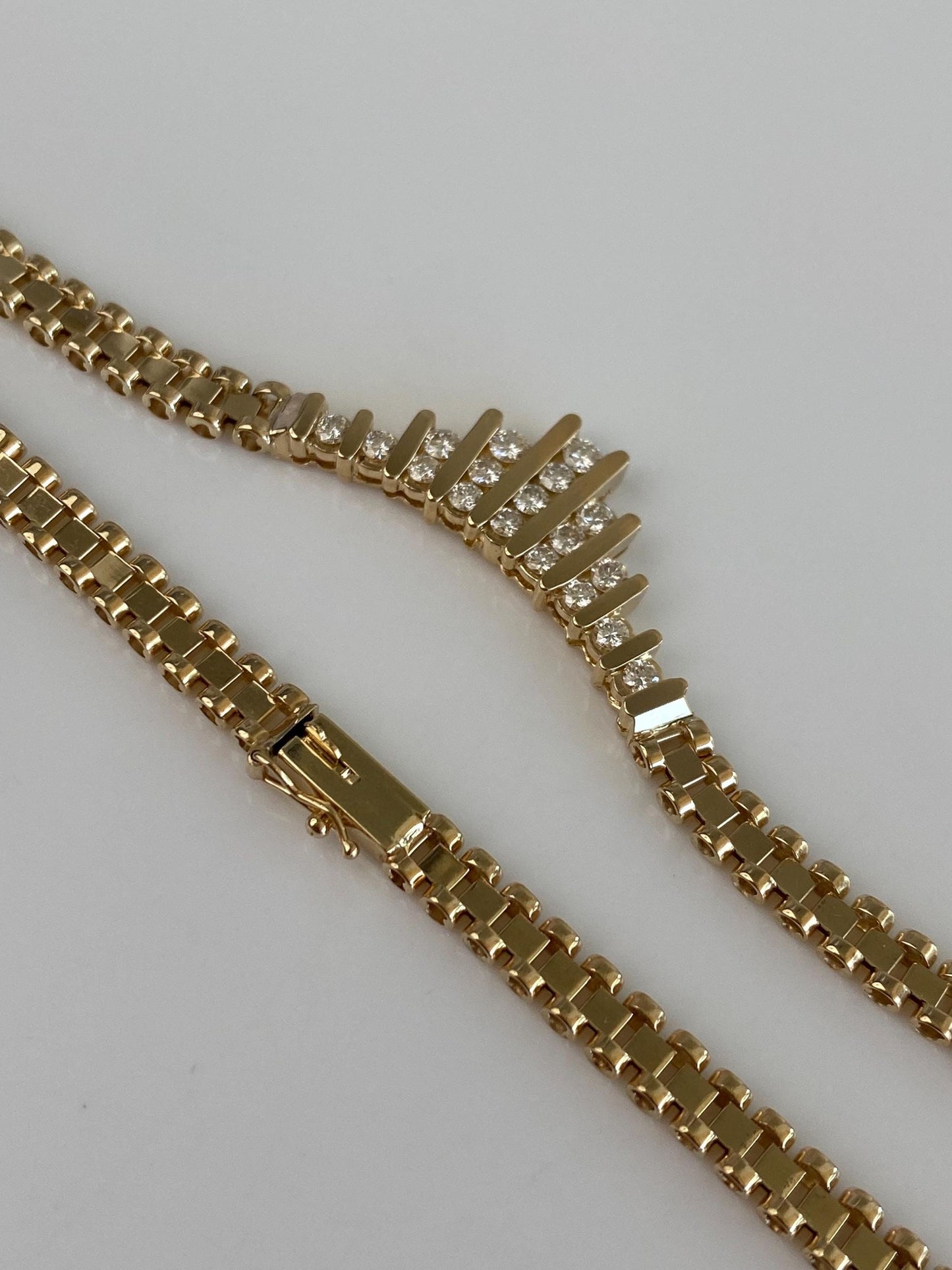 Vintage Solid 14k Yellow Gold Diamond Fancy Link Chain Necklace - 15.25 inches