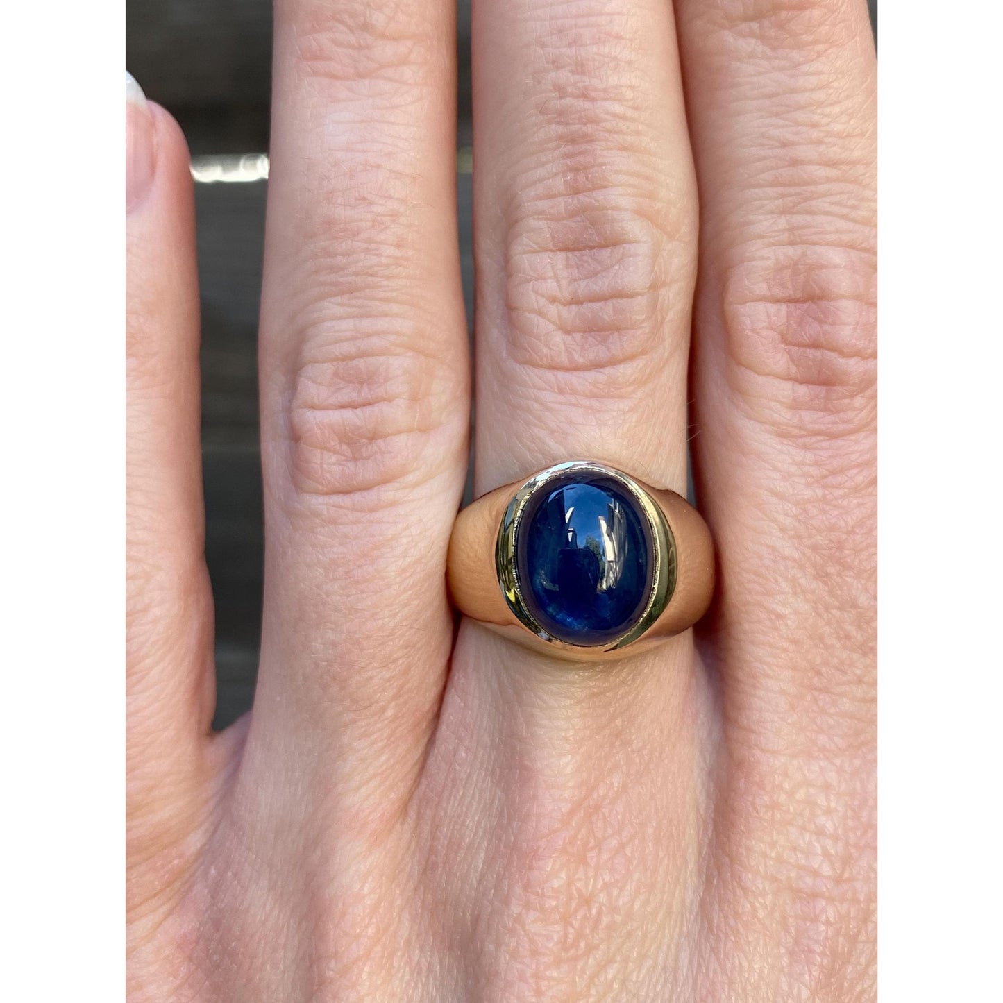 Solid 14k Yellow Gold Sapphire Signet Ring - Size 7.75