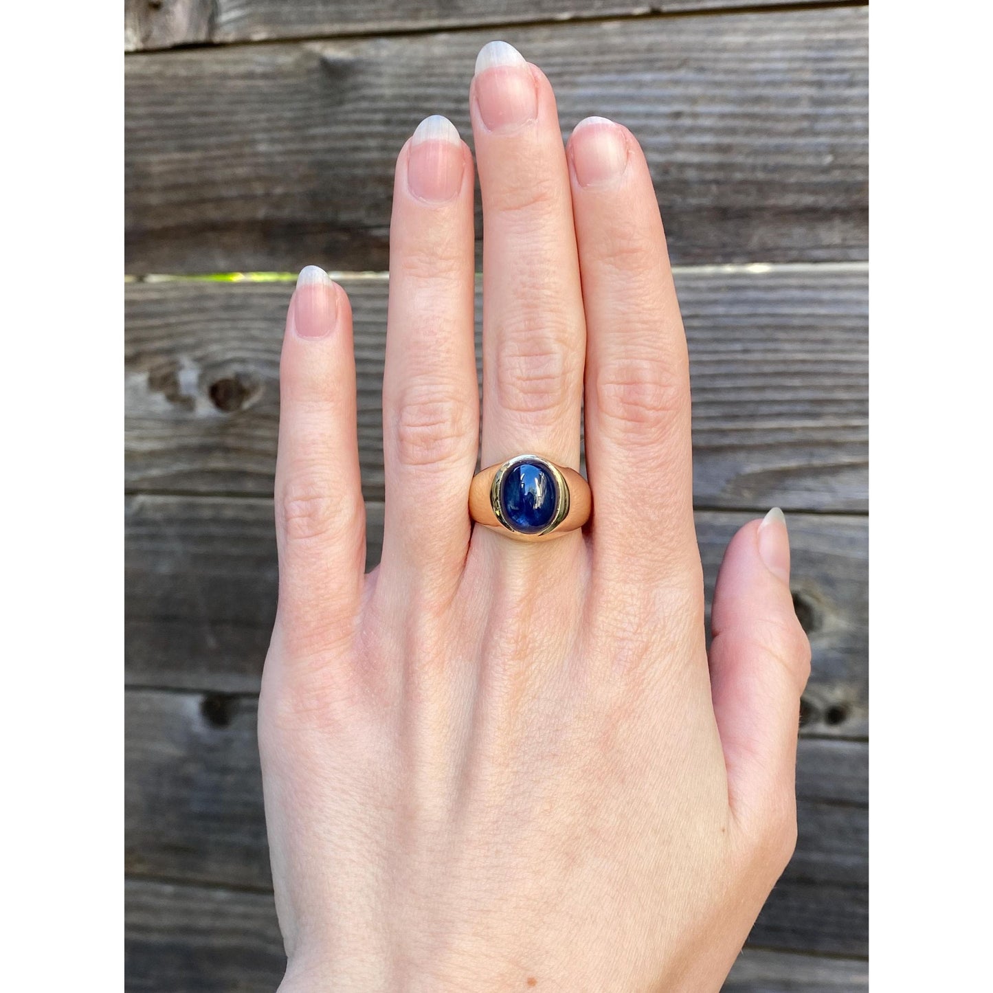 Solid 14k Yellow Gold Sapphire Signet Ring - Size 7.75