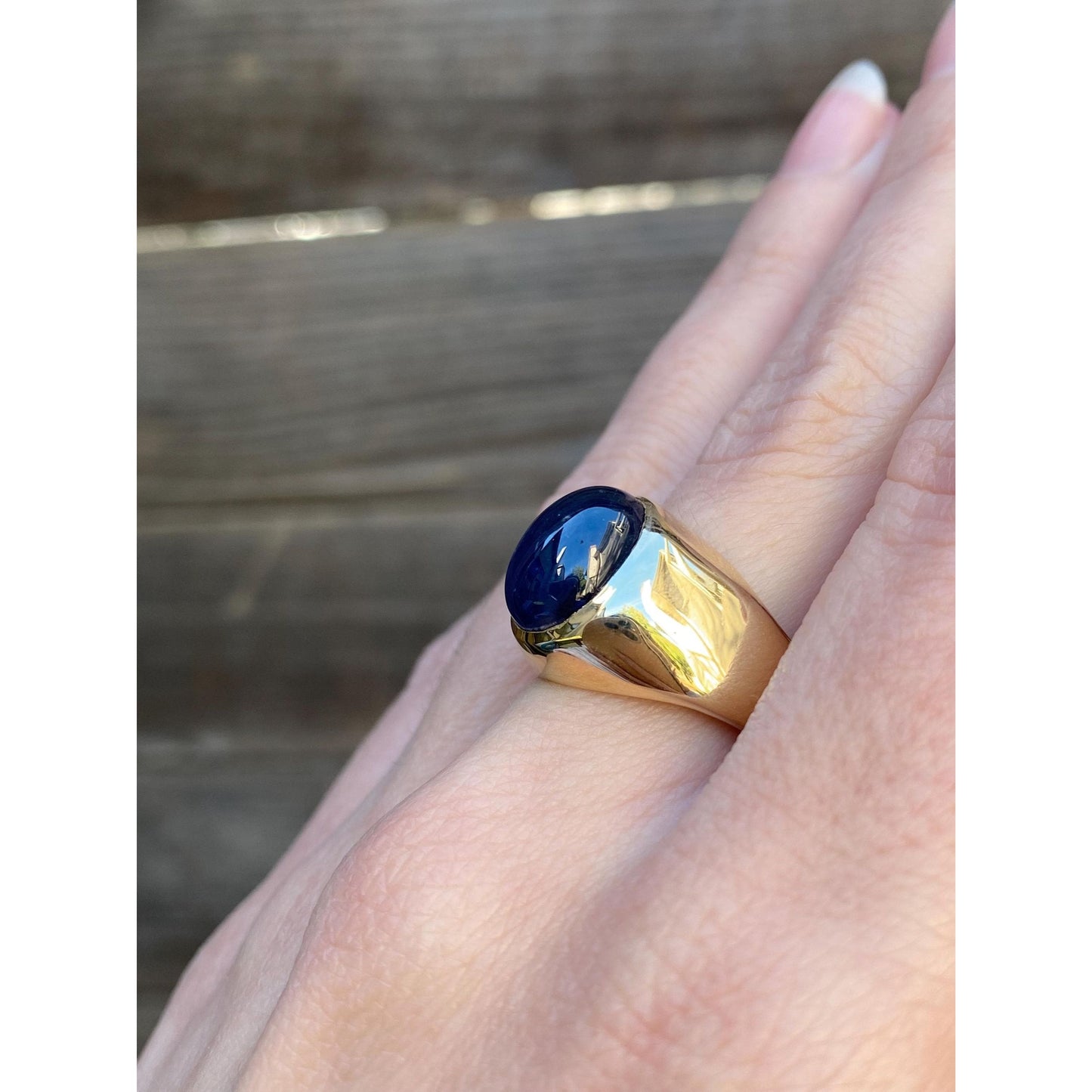 Solid 14k Yellow Gold Sapphire Signet Ring - Size 7.75