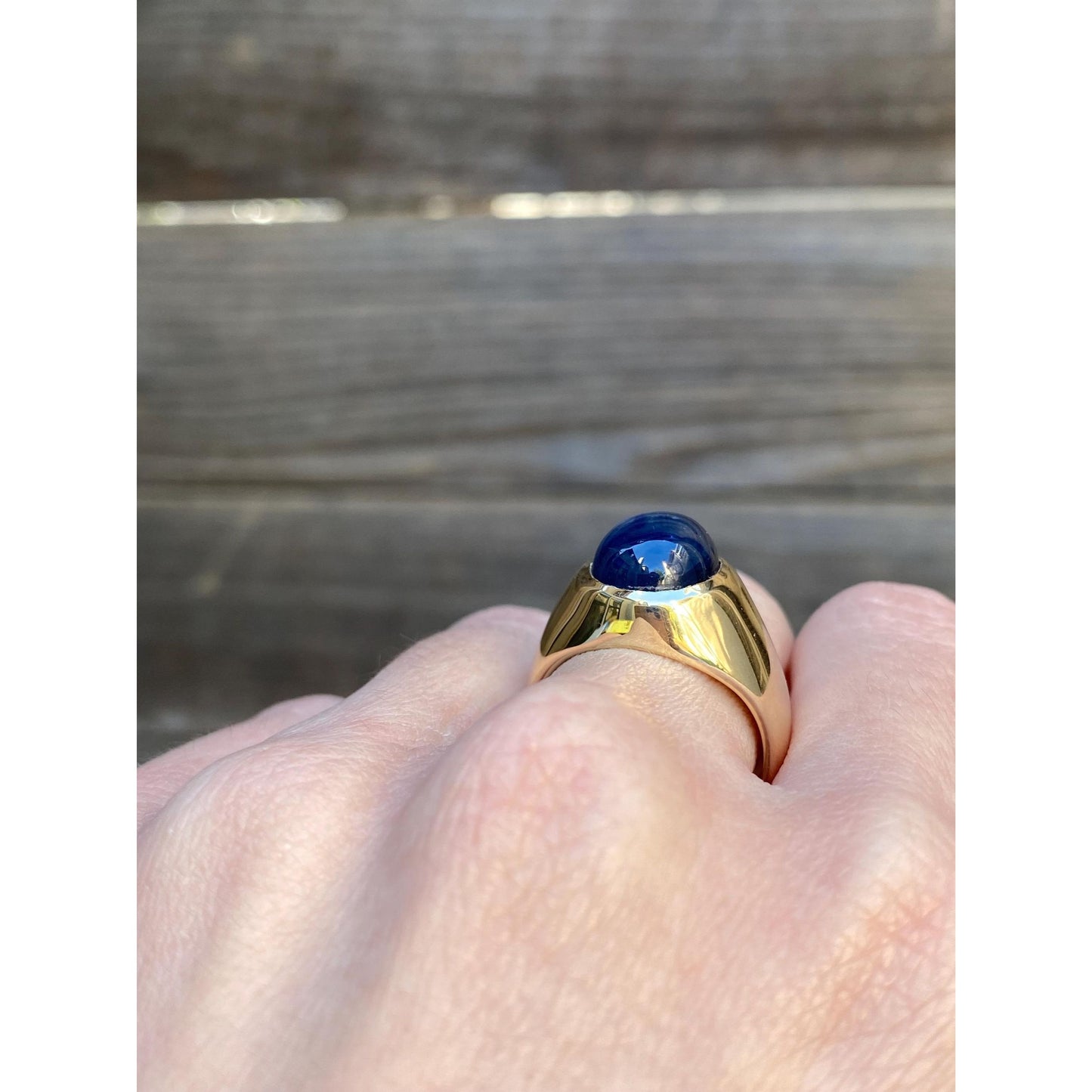 Solid 14k Yellow Gold Sapphire Signet Ring - Size 7.75