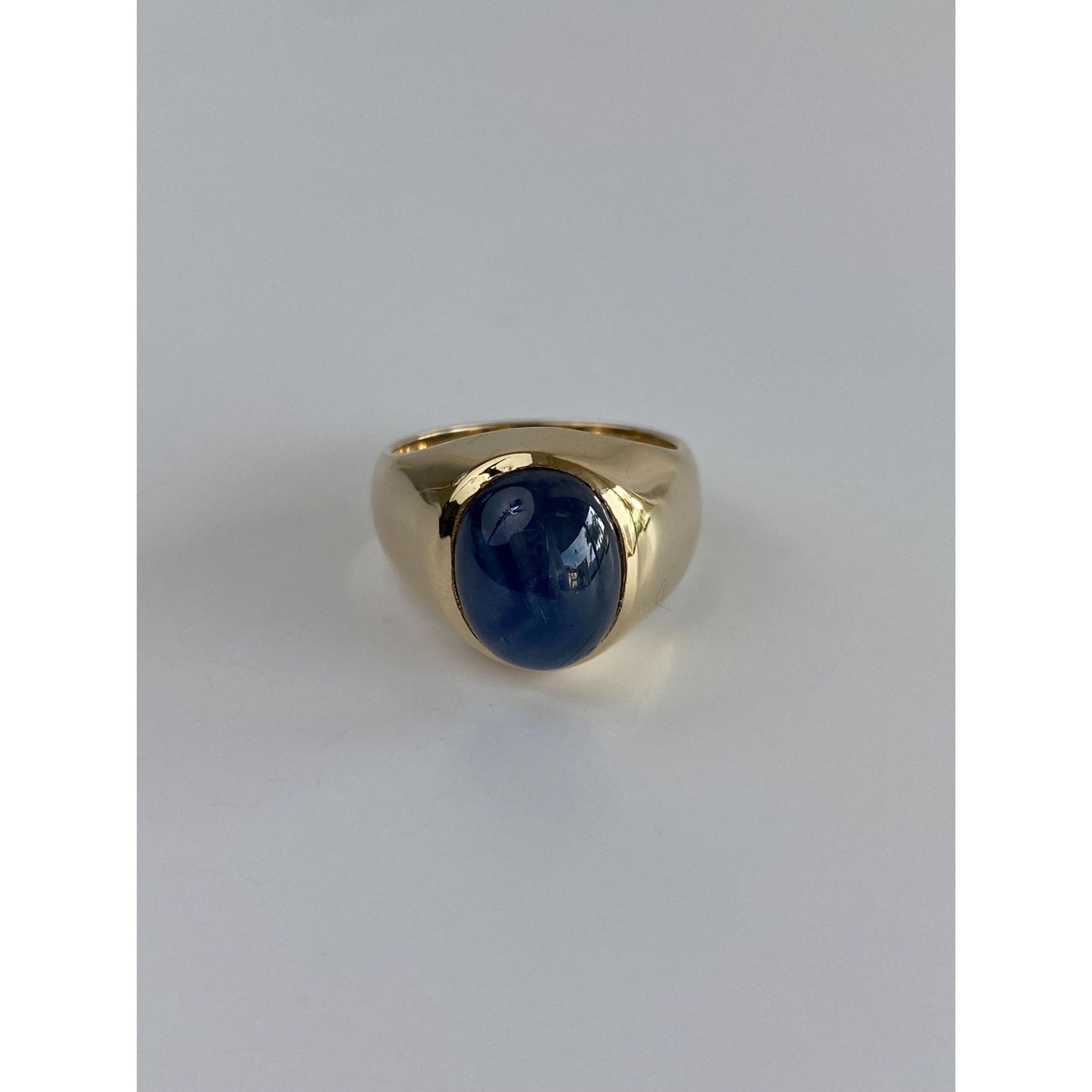 Solid 14k Yellow Gold Sapphire Signet Ring - Size 7.75