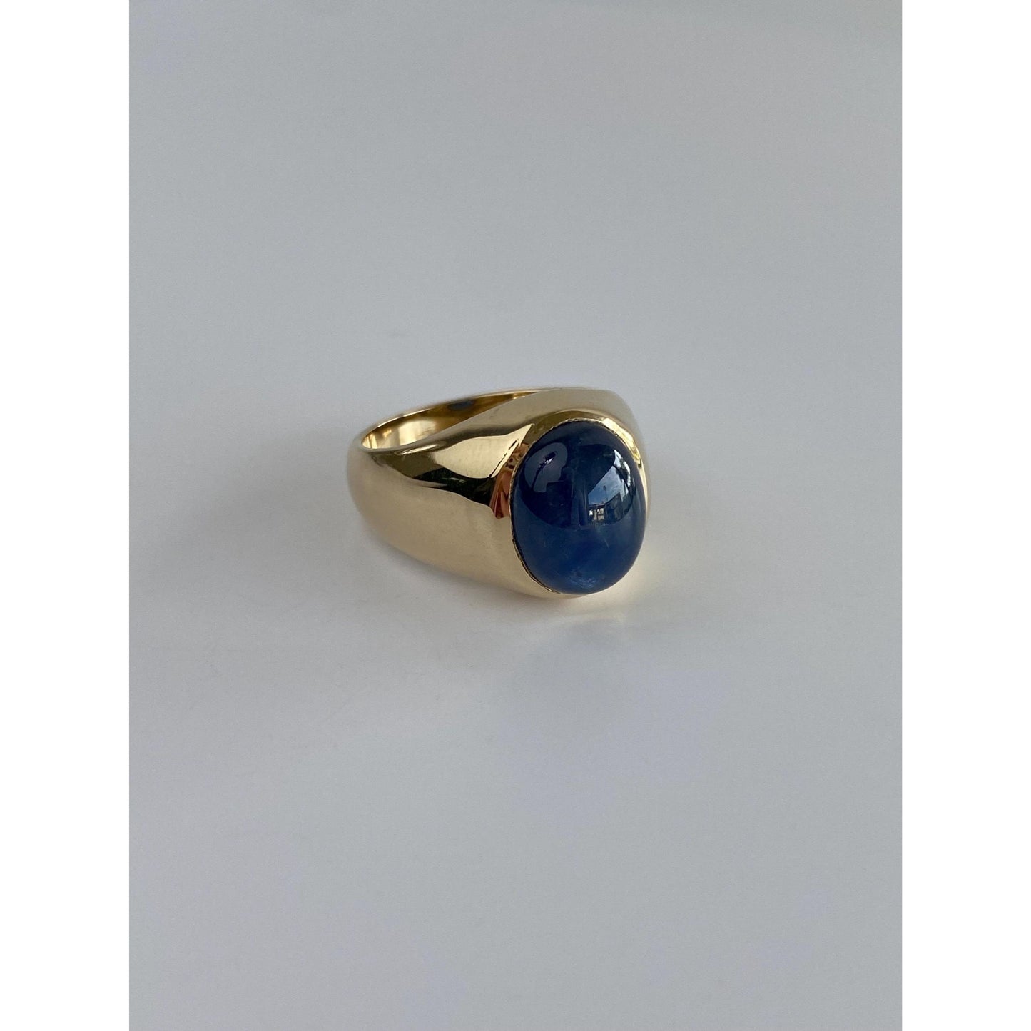 Solid 14k Yellow Gold Sapphire Signet Ring - Size 7.75