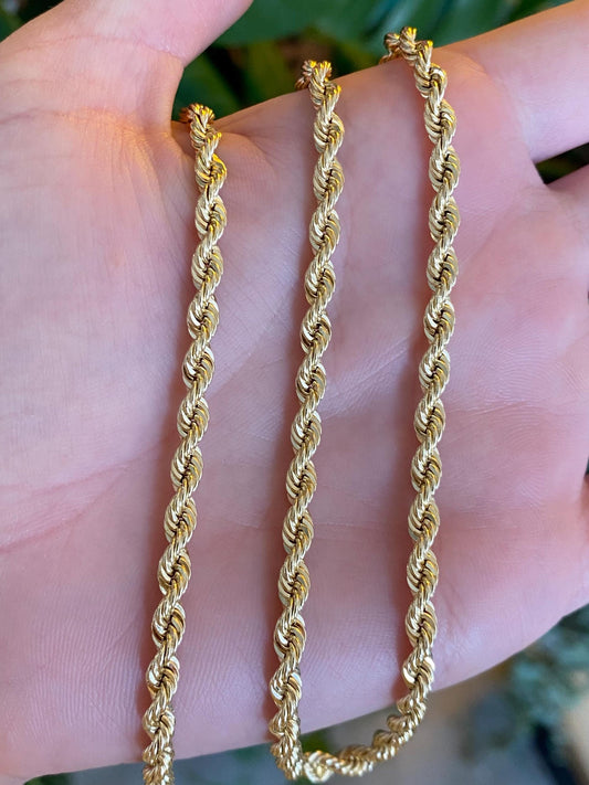 Vintage Solid 14k Yellow Gold Rope Chain Necklace - 18 inches