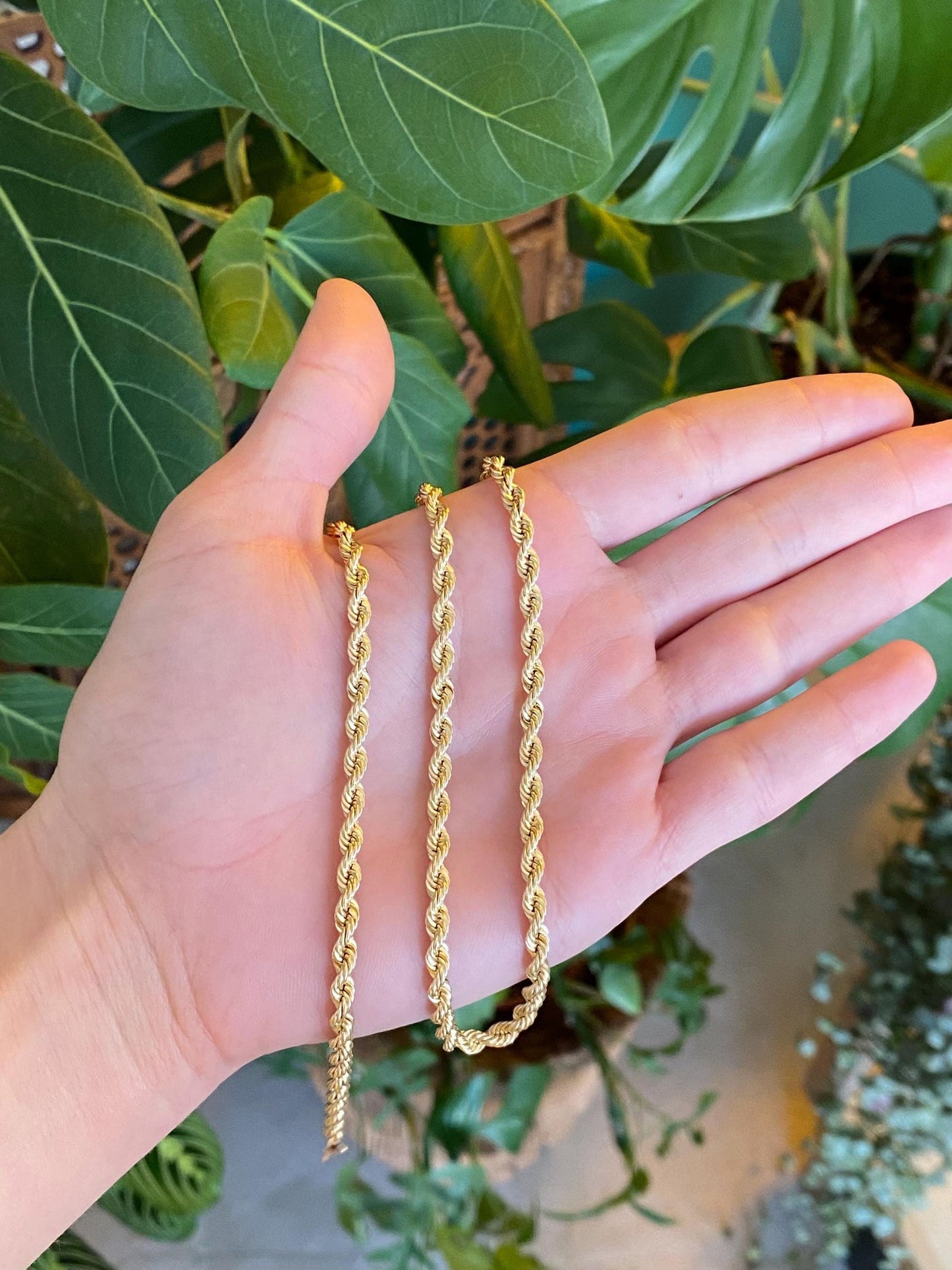 Vintage Solid 14k Yellow Gold Rope Chain Necklace - 18 inches