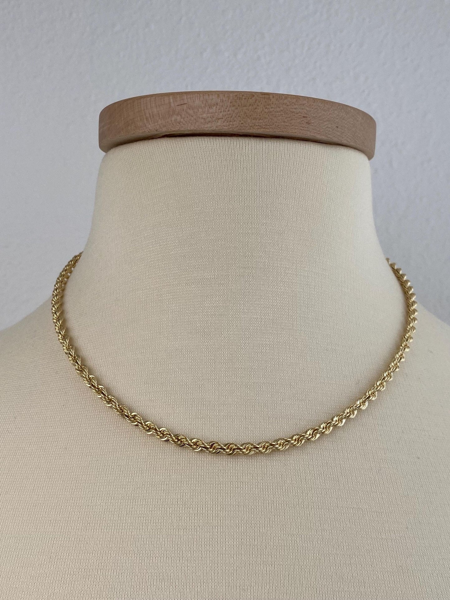 Vintage Solid 14k Yellow Gold Rope Chain Necklace - 18 inches