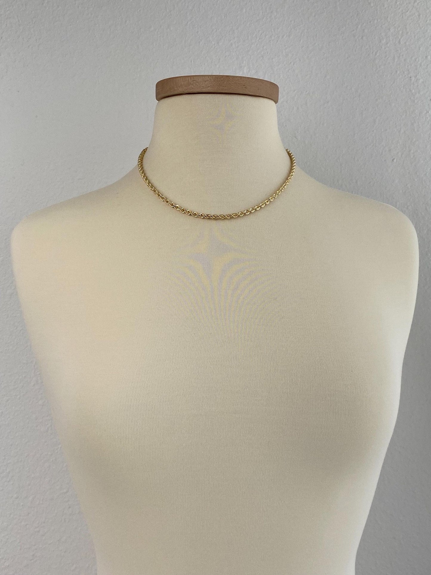 Vintage Solid 14k Yellow Gold Rope Chain Necklace - 18 inches