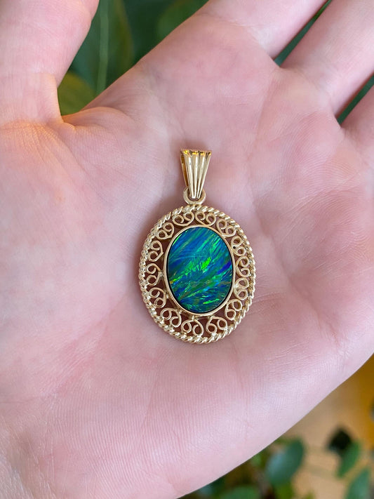 Vintage Solid 14k Yellow Gold Opal Doublet Charm