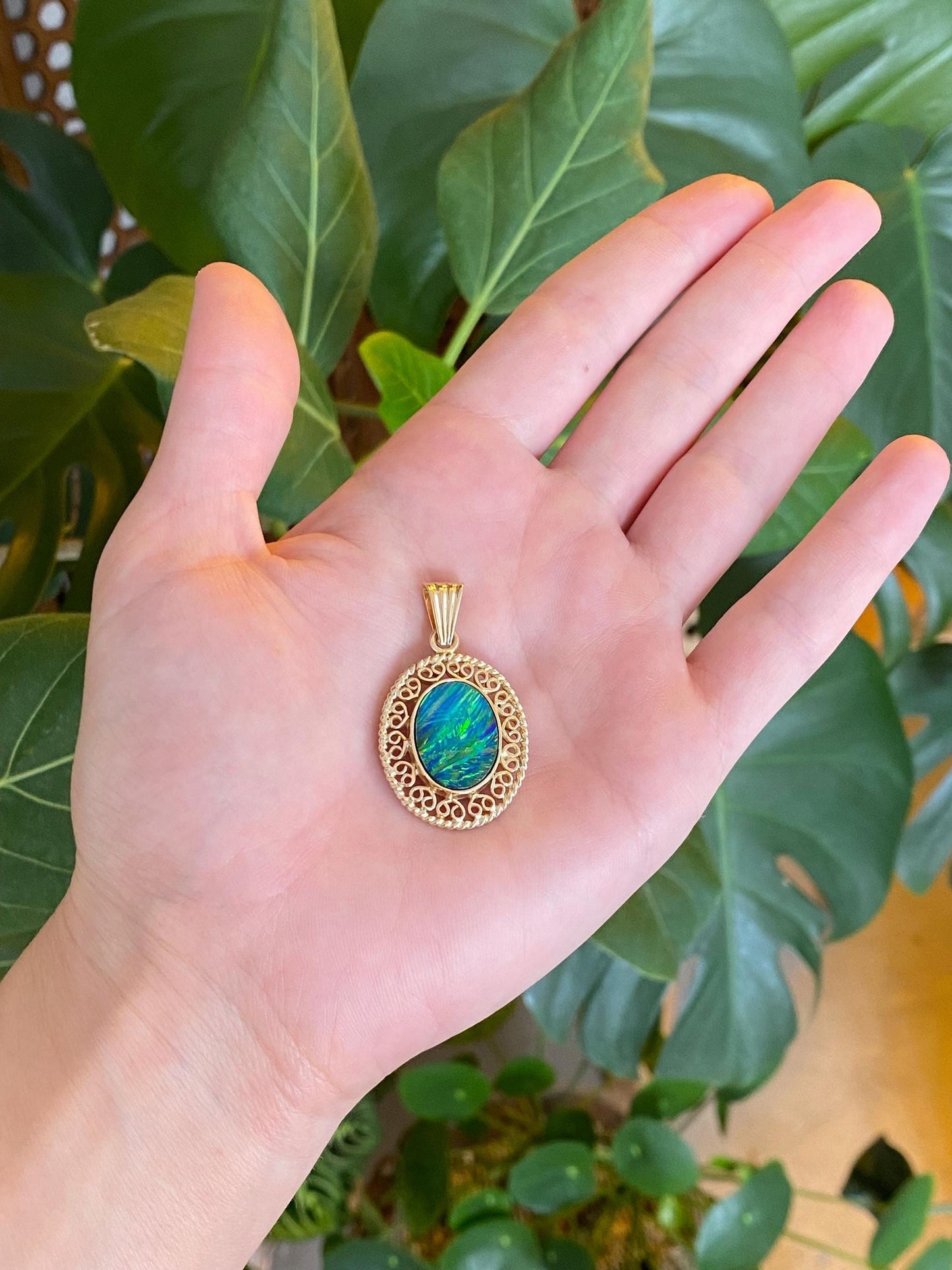 Vintage Solid 14k Yellow Gold Opal Doublet Charm