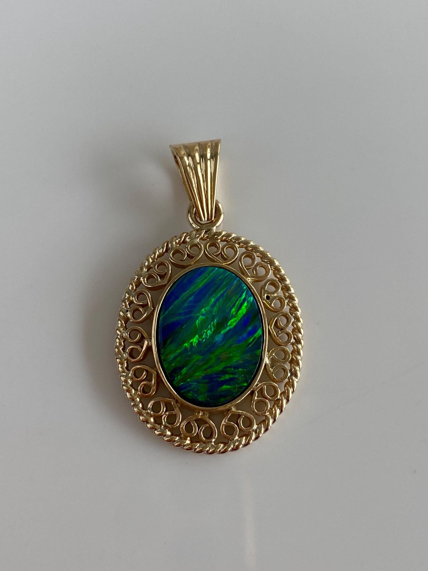 Vintage Solid 14k Yellow Gold Opal Doublet Charm