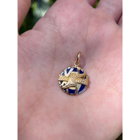 Vintage Solid 10k Yellow Gold Enamel 'Good Year Tires' Charm