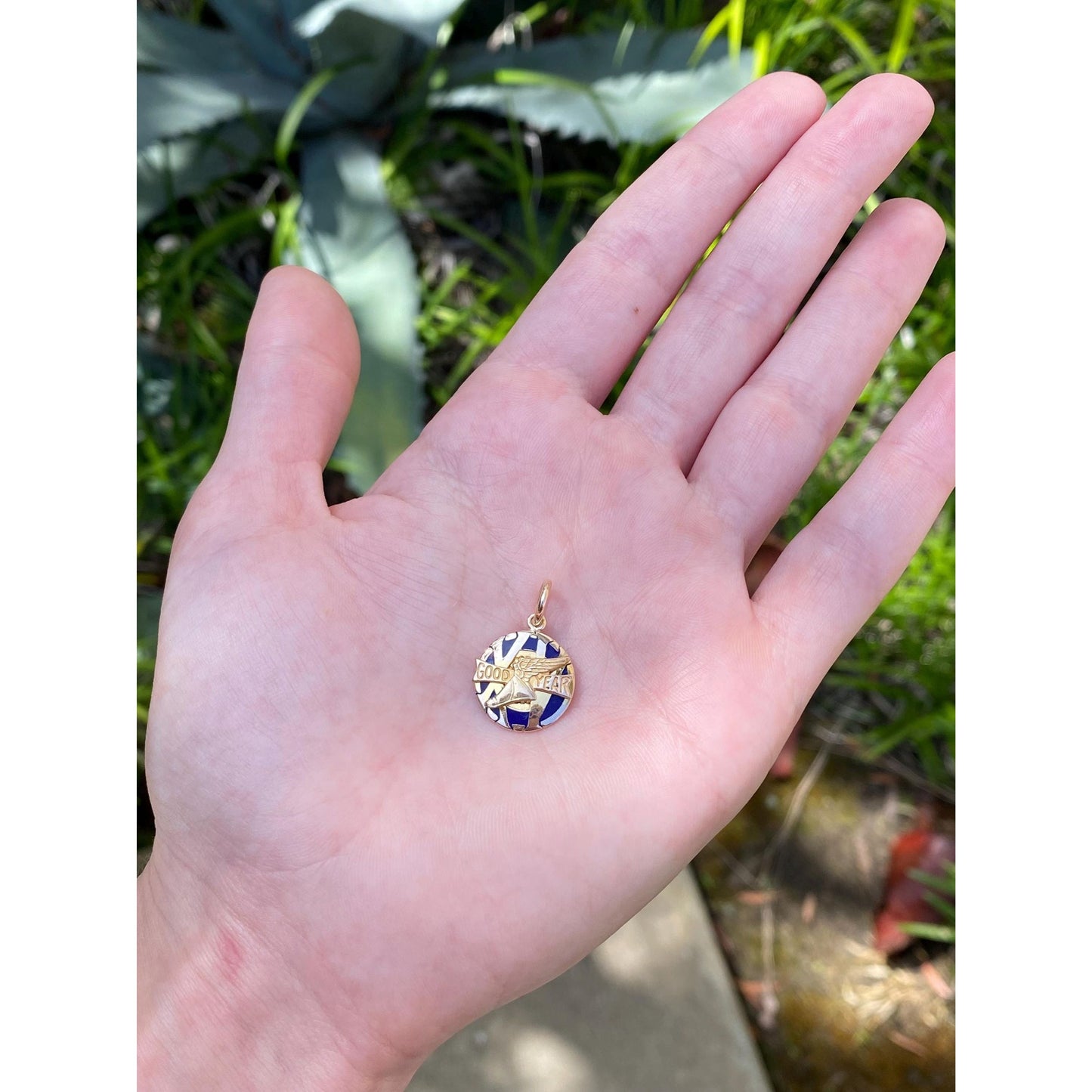 Vintage Solid 10k Yellow Gold Enamel 'Good Year Tires' Charm