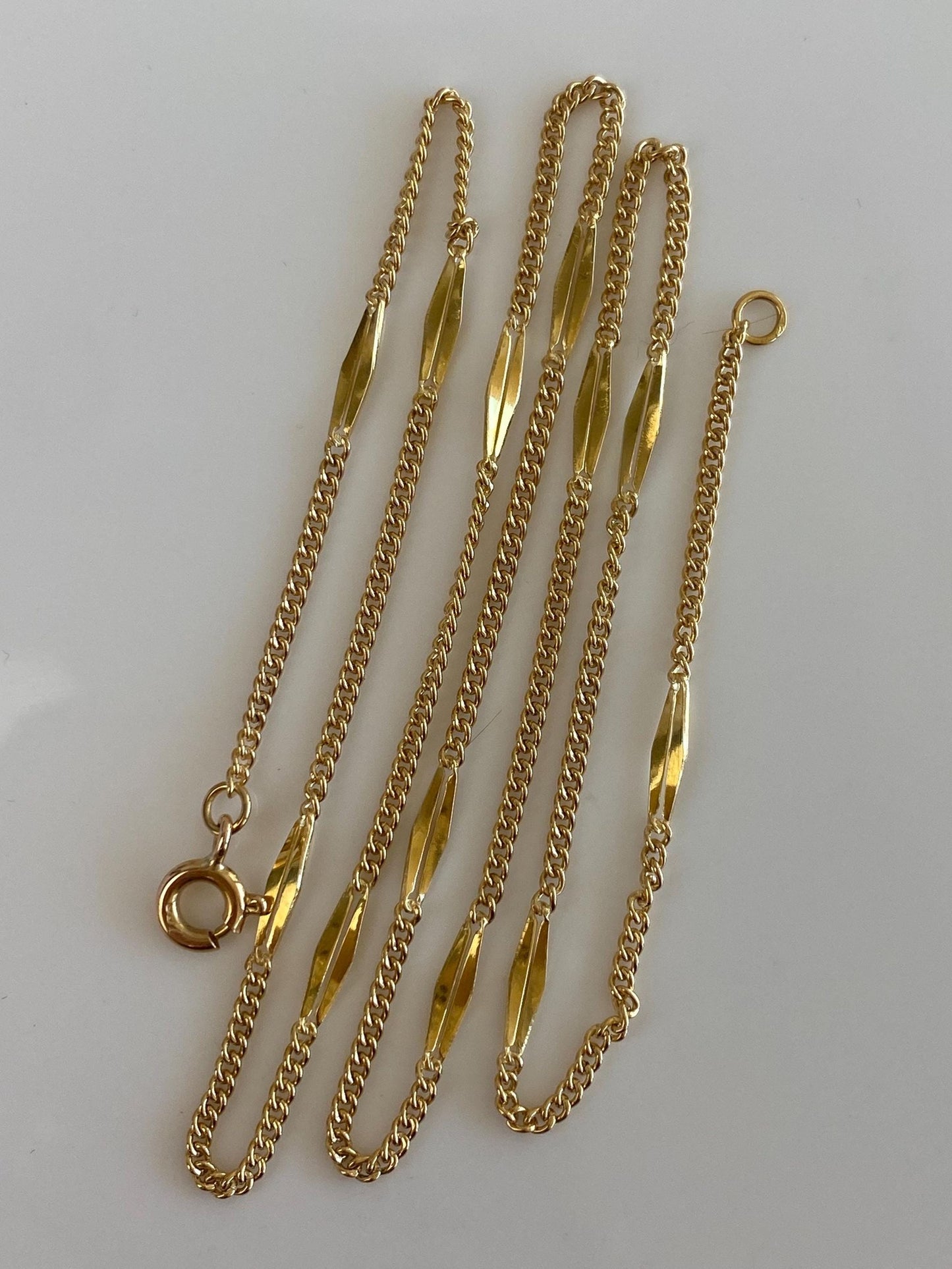 Vintage Solid 18k Yellow Gold Station Style Tight Curb Chain Necklace - 19.75 inches