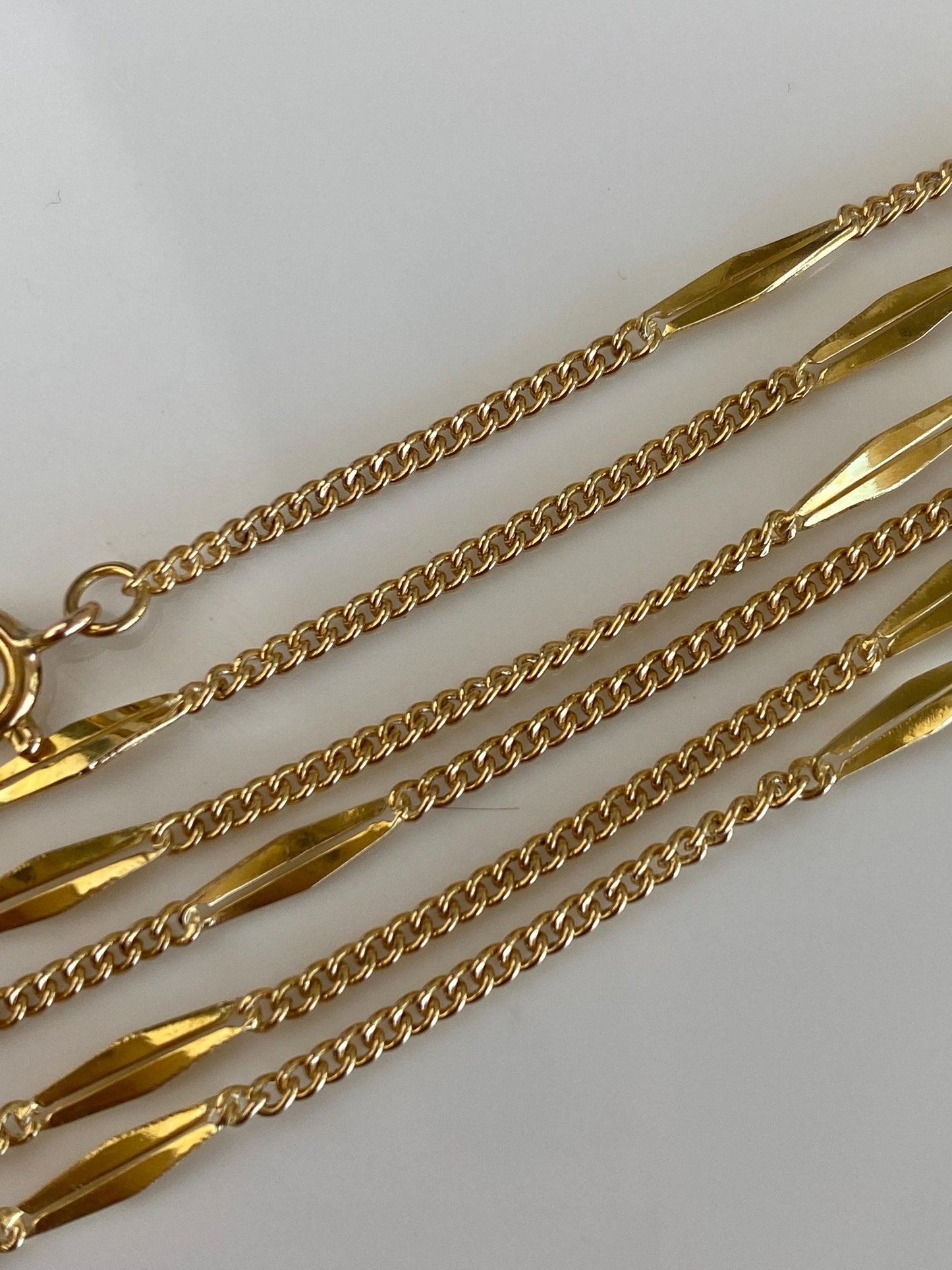 Vintage Solid 18k Yellow Gold Station Style Tight Curb Chain Necklace - 19.75 inches