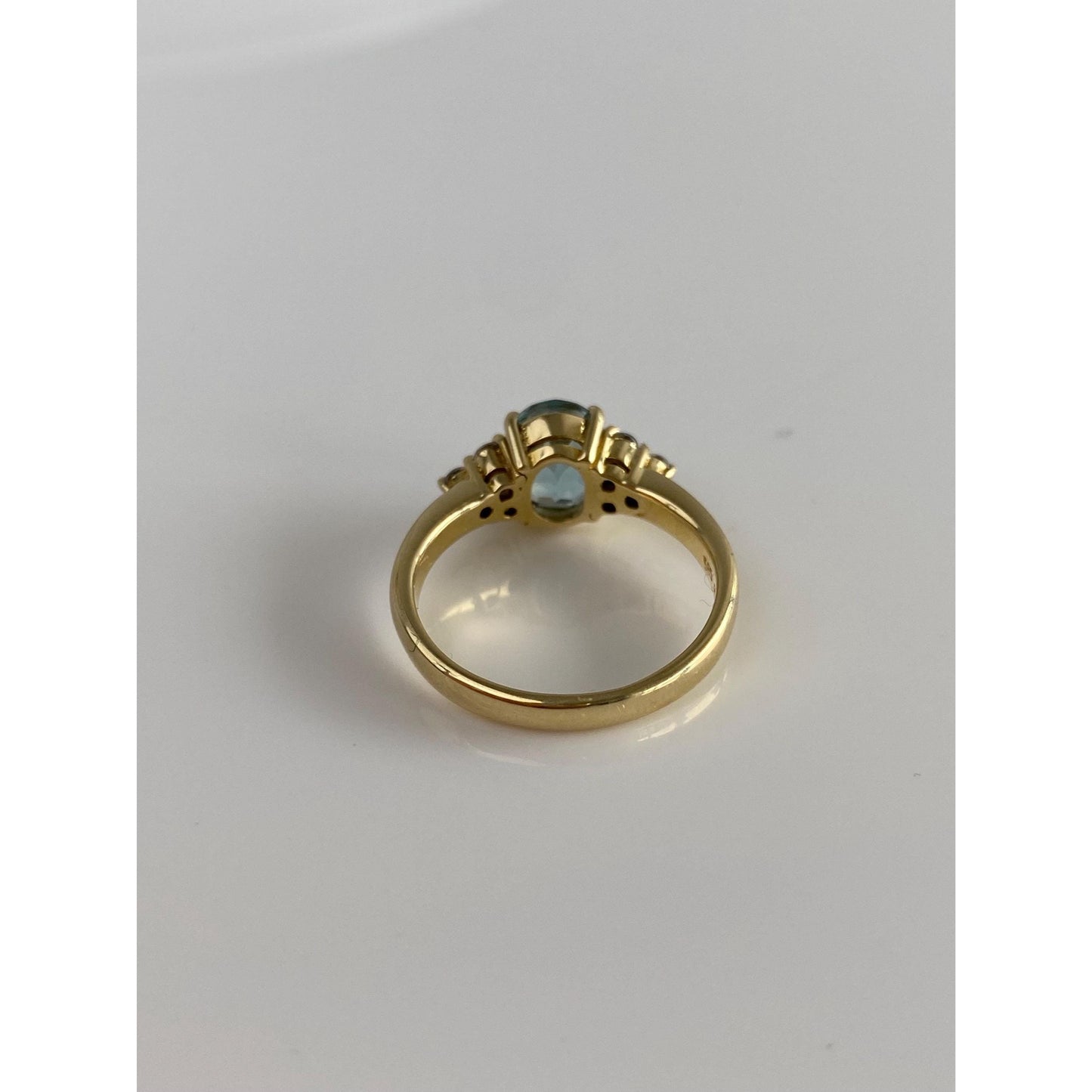 Solid 14k Yellow Gold Diamond Clear &  Light Blue Cubic Zirconia Ring - Size 7.25