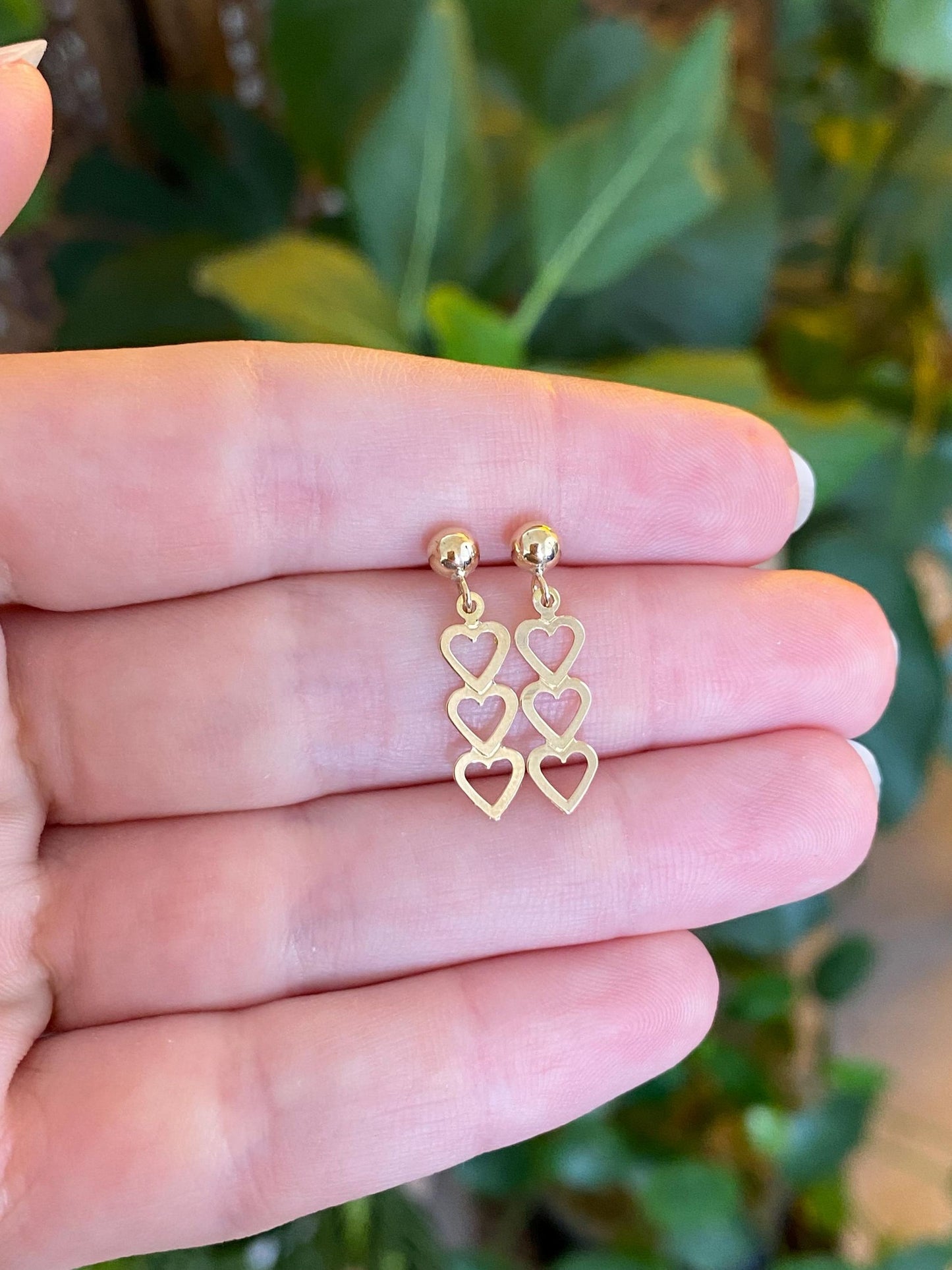 Vintage Solid 10k Yellow Gold Hearts Dangle Stud Earrings