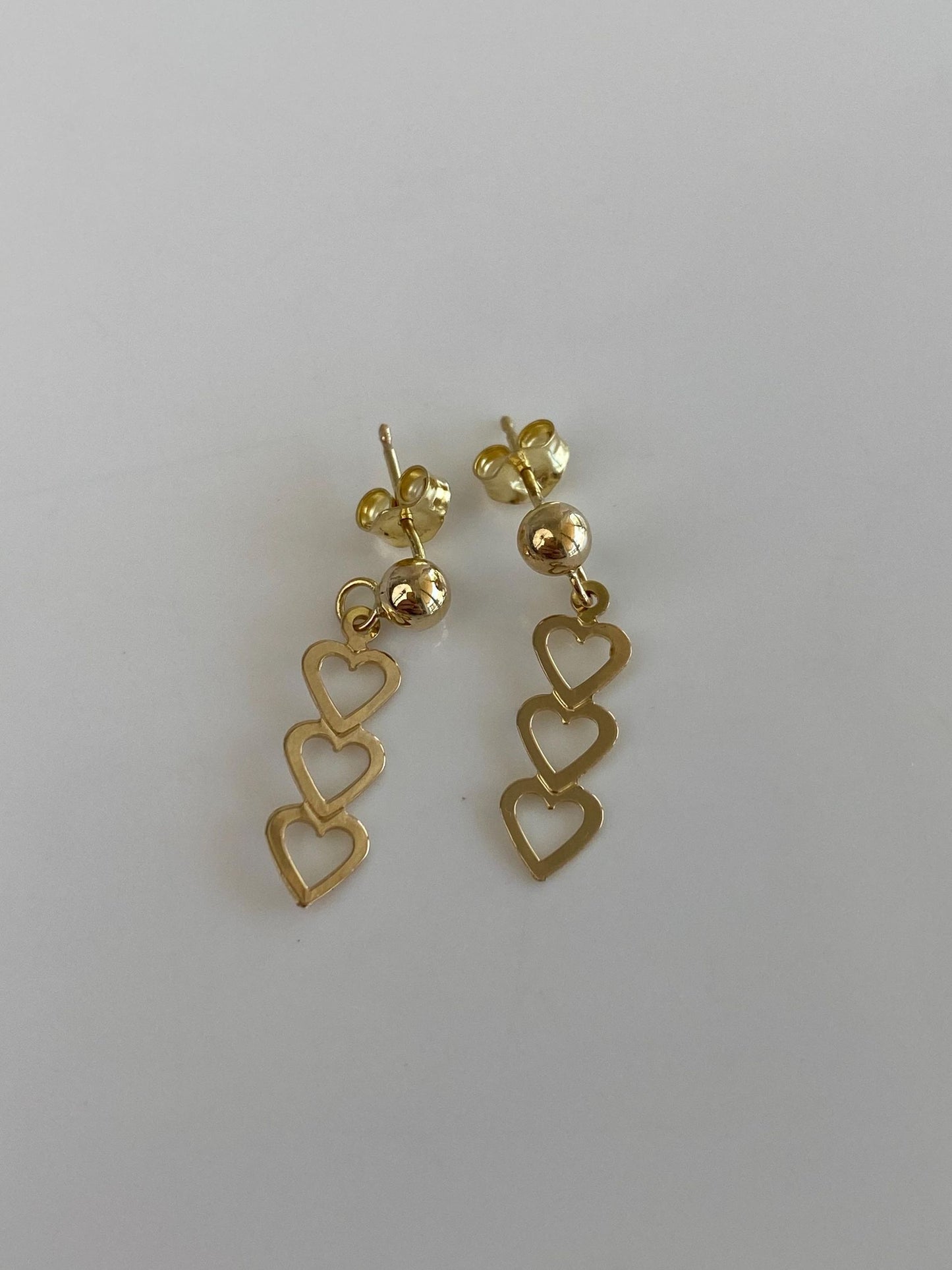 Vintage Solid 10k Yellow Gold Hearts Dangle Stud Earrings