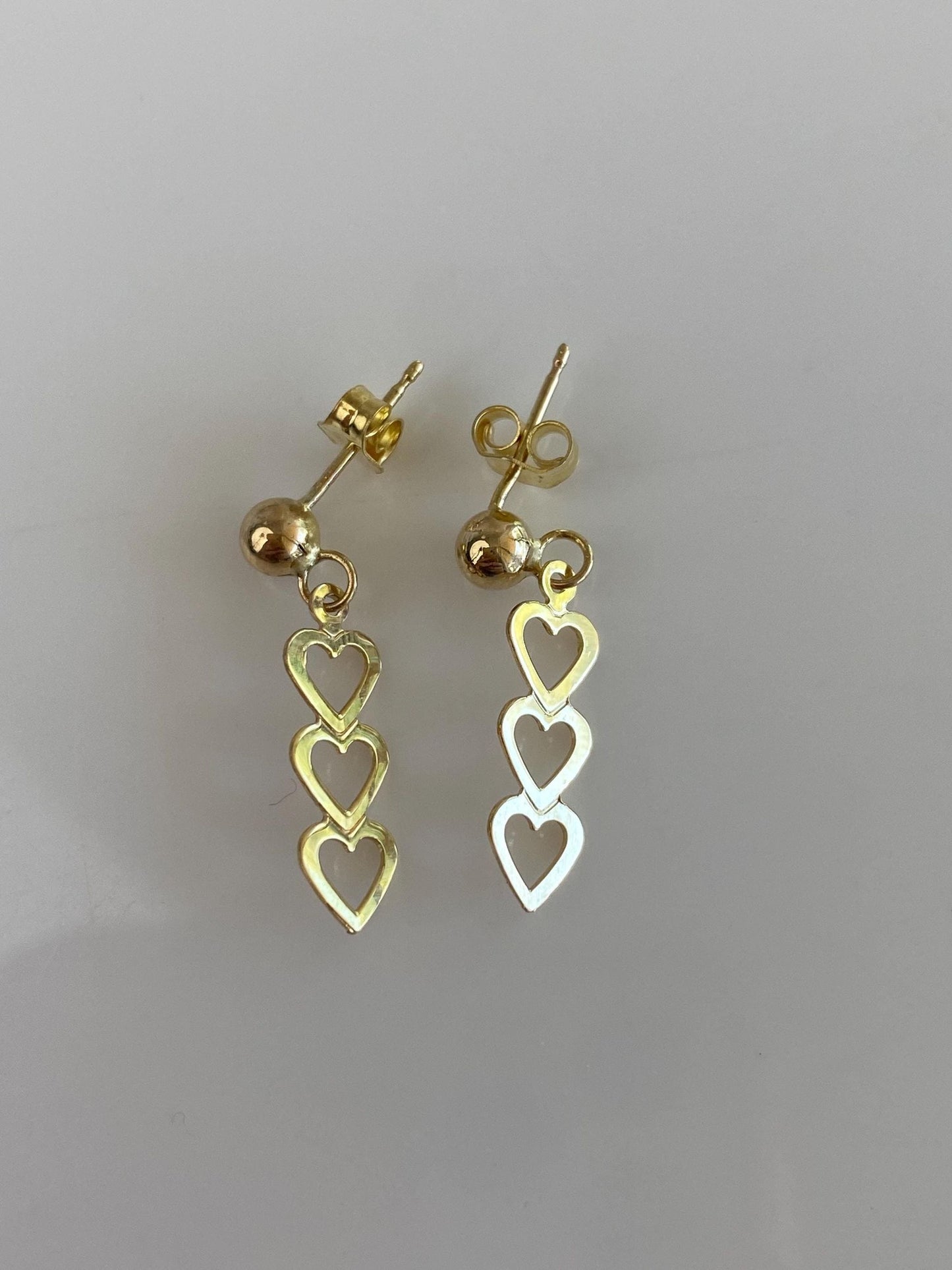 Vintage Solid 10k Yellow Gold Hearts Dangle Stud Earrings