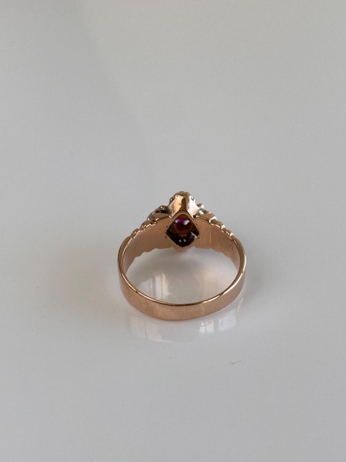 Vintage Solid 10k Rose Gold Diamonds Pink Sapphire Designed Ring - Size 5