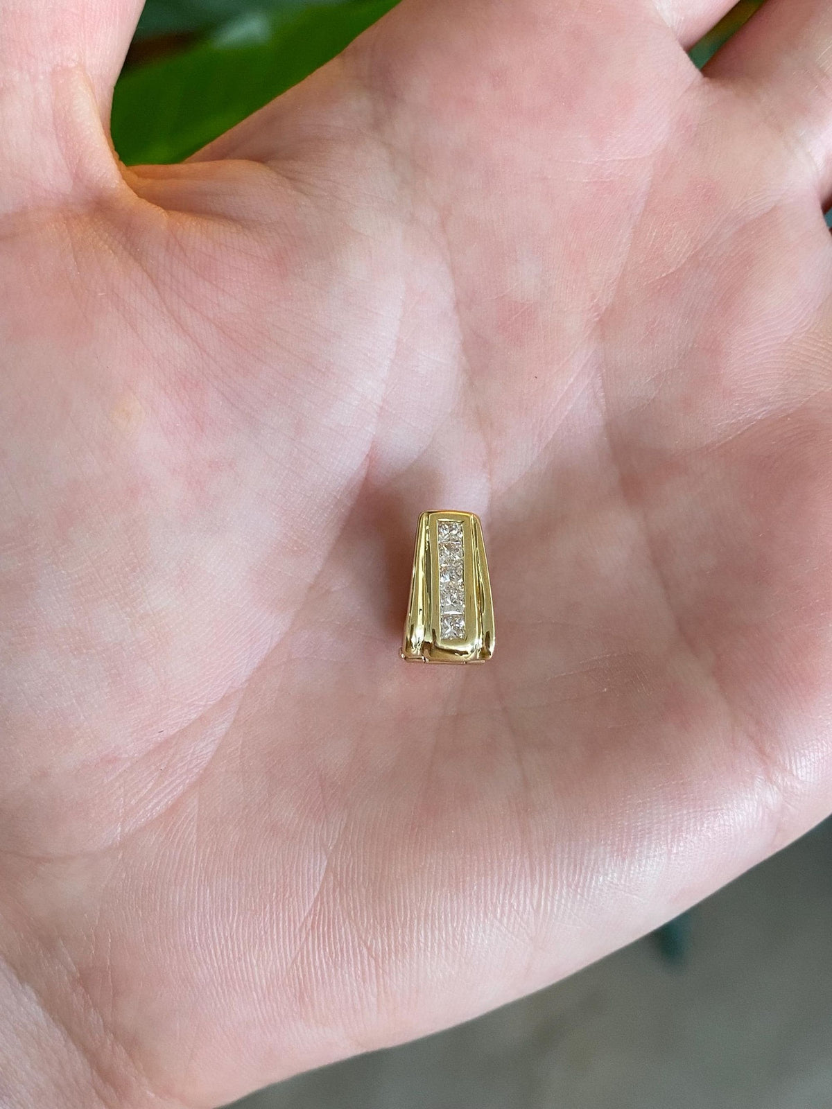 Vintage Solid 18k Yellow Gold Princess Cut Diamonds Slide Charm