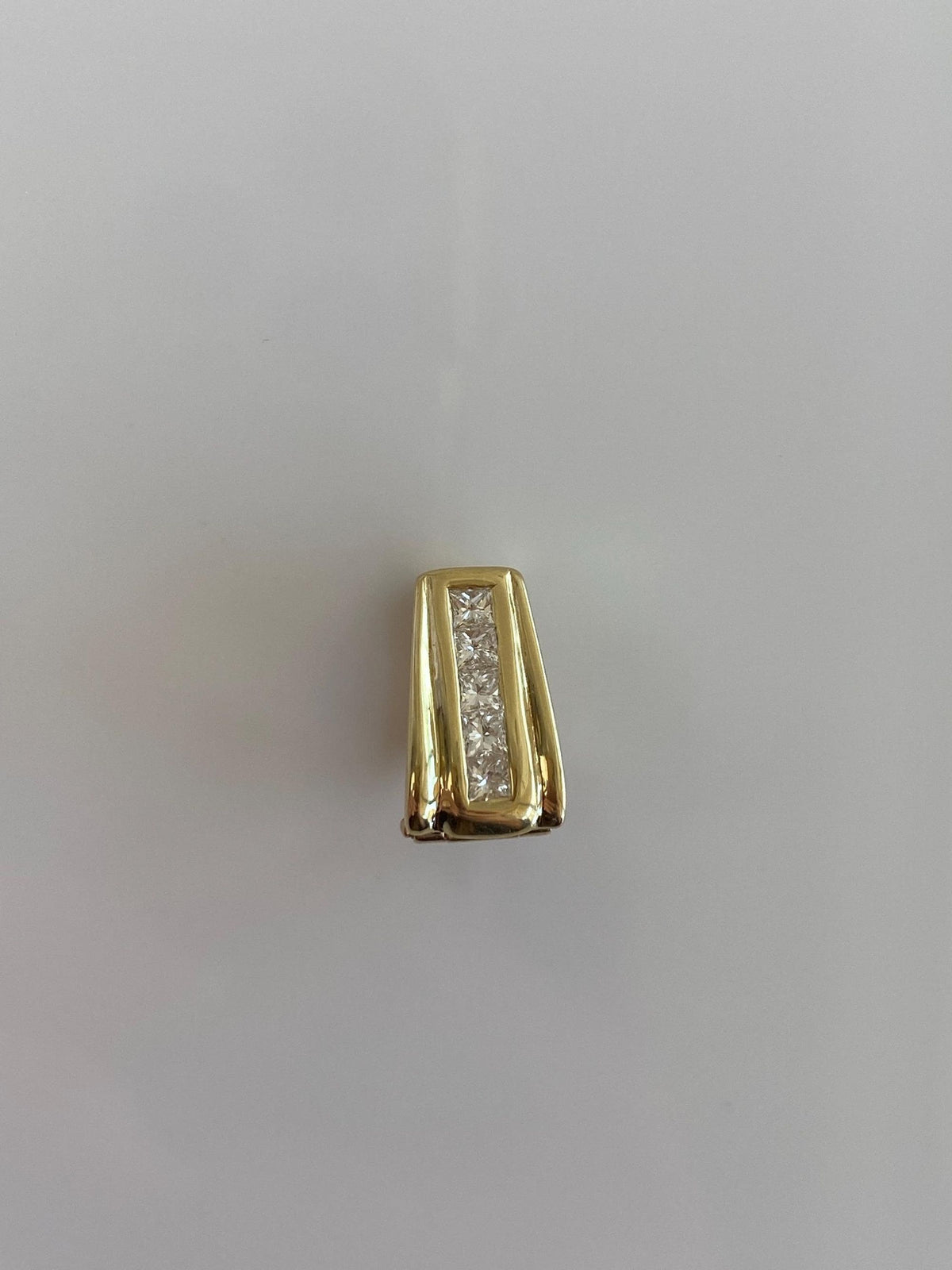 Vintage Solid 18k Yellow Gold Princess Cut Diamonds Slide Charm