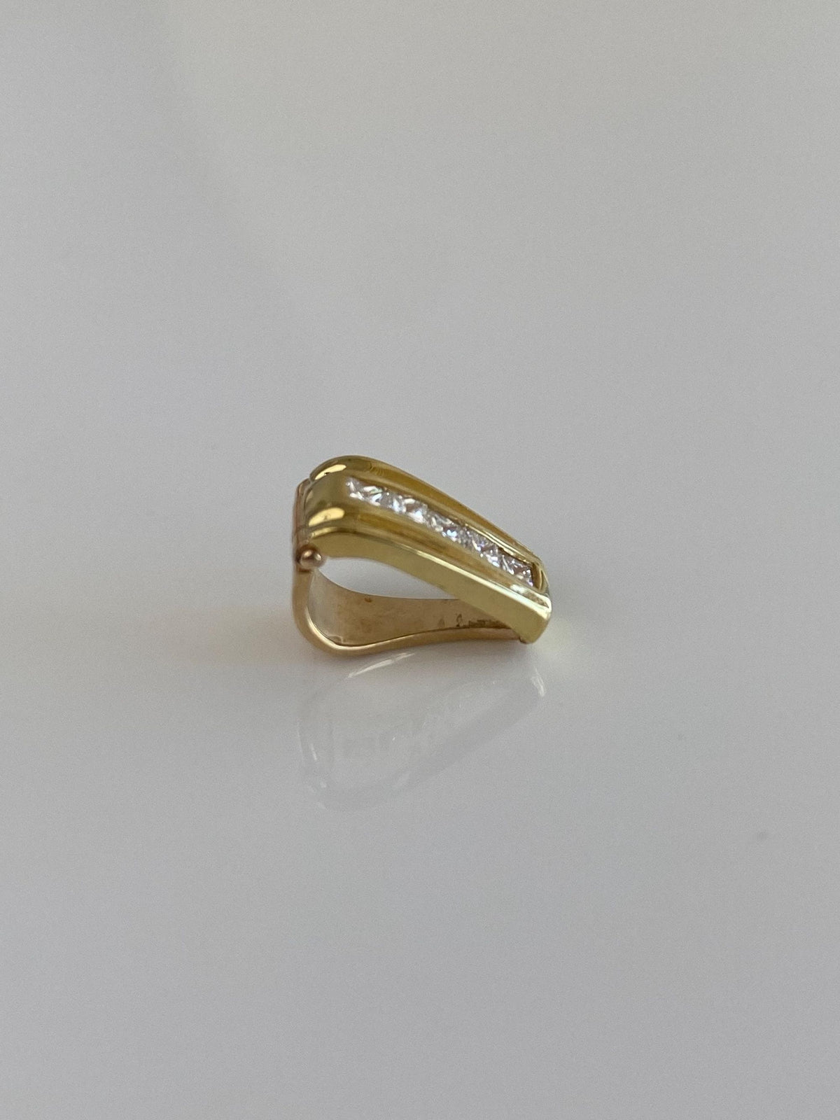 Vintage Solid 18k Yellow Gold Princess Cut Diamonds Slide Charm