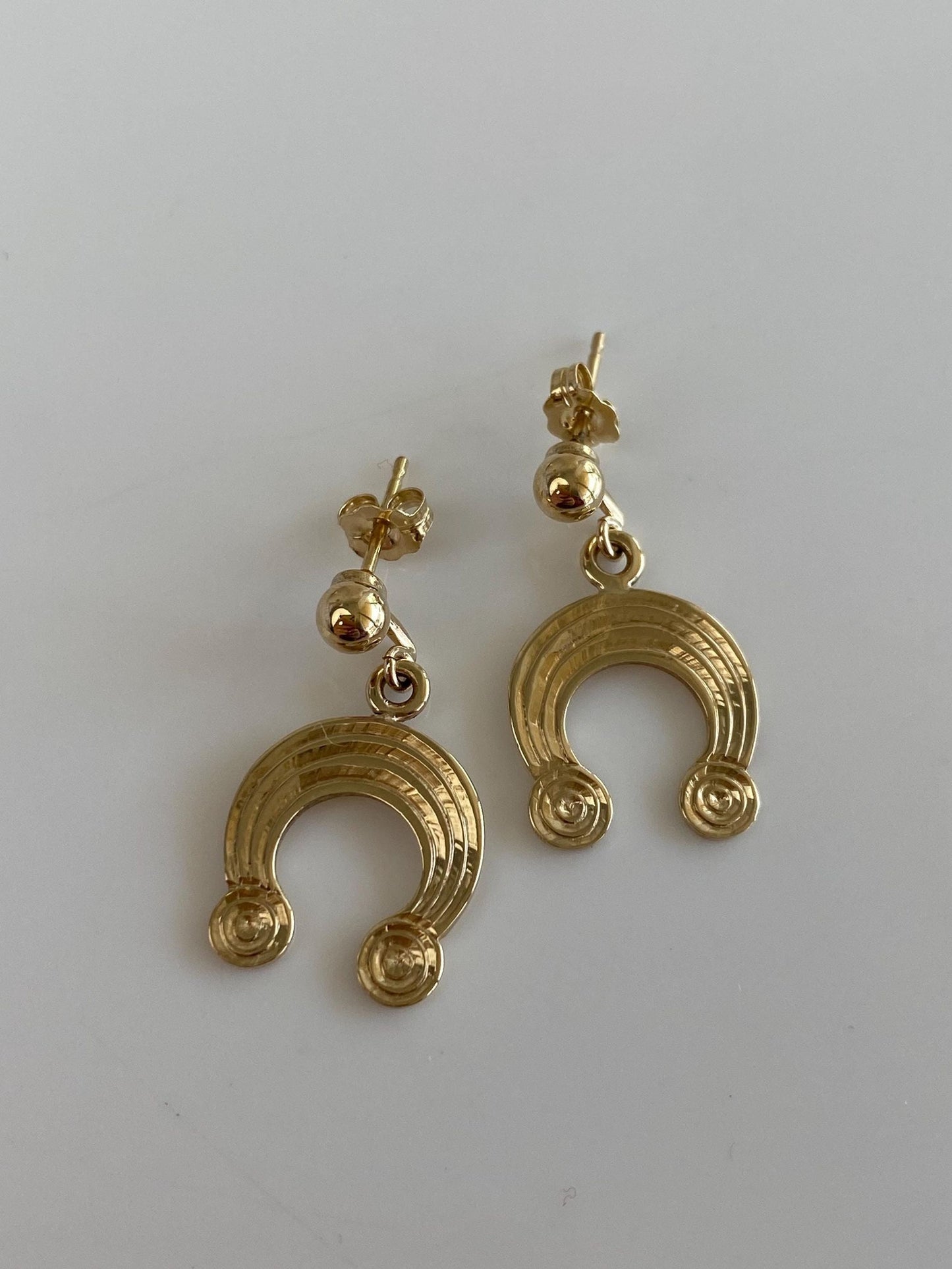 Vintage Solid 9k Yellow Gold Rainbow Dangle Stud Earrings