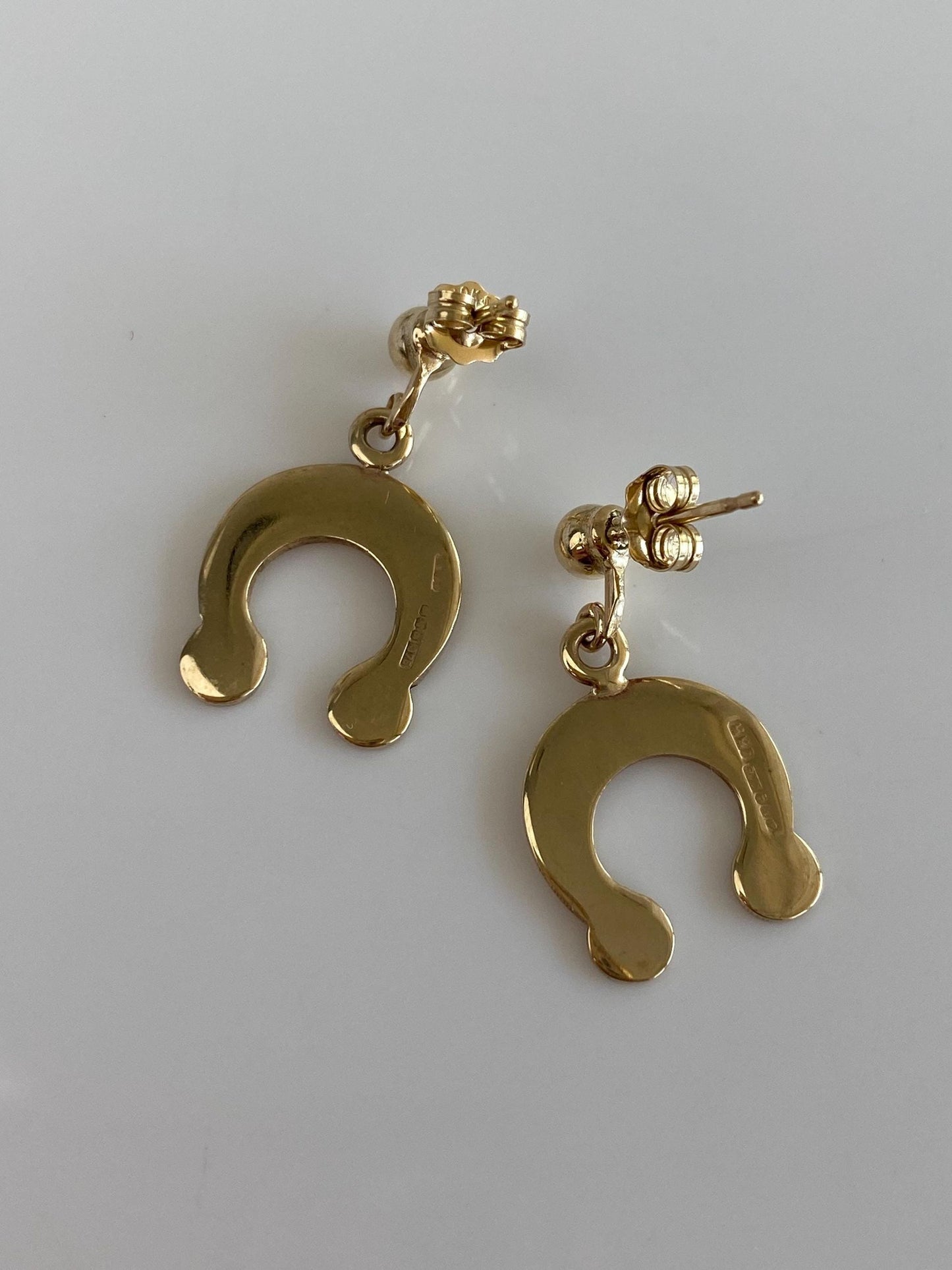 Vintage Solid 9k Yellow Gold Rainbow Dangle Stud Earrings