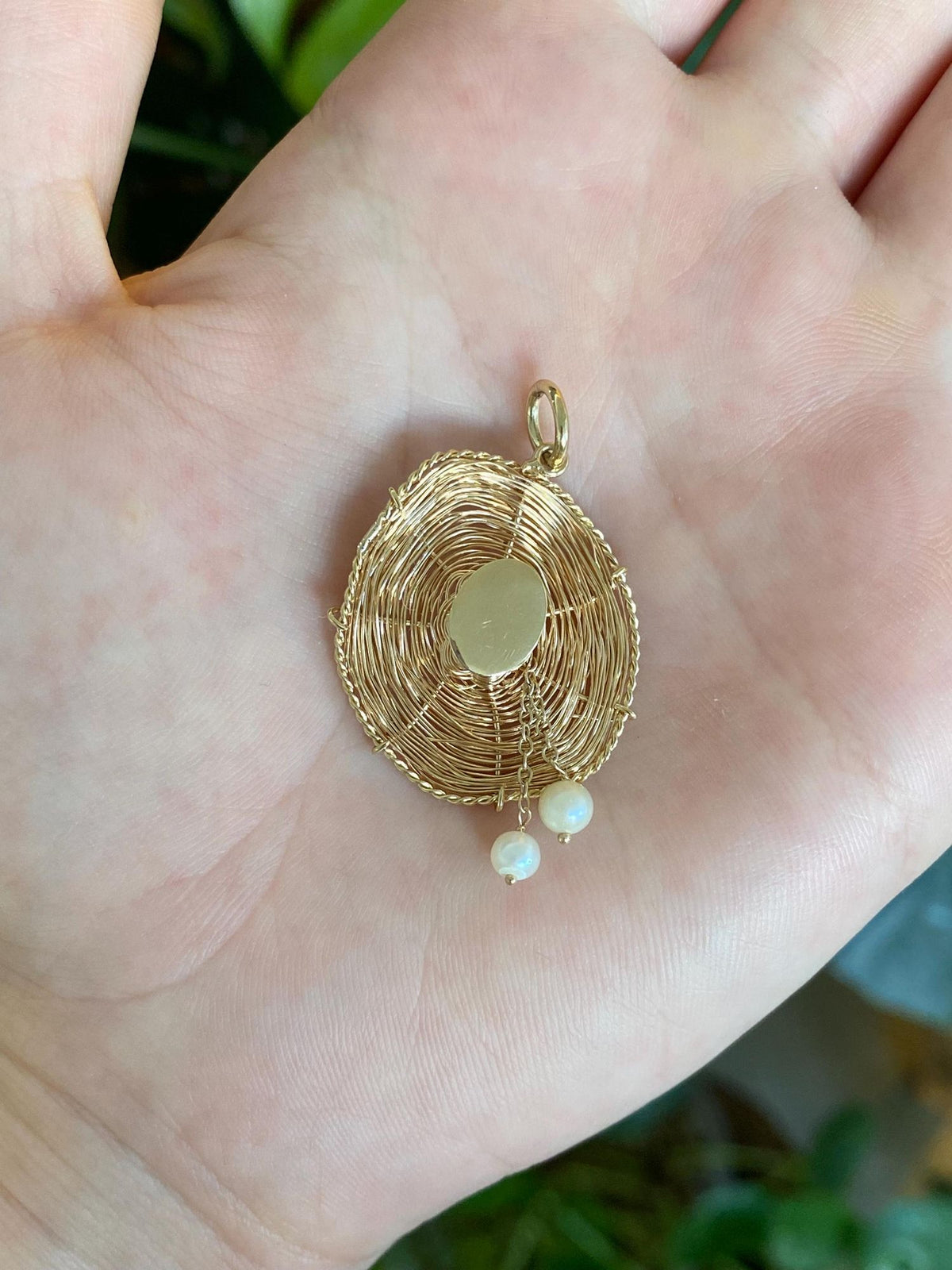 Vintage Solid 14k Yellow Gold Pearls Wire Wrapped Hat Charm