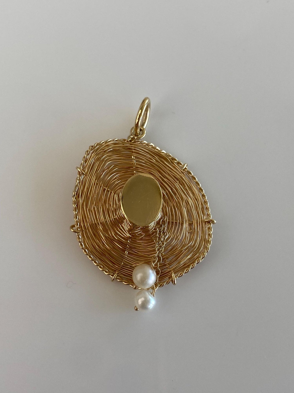 Vintage Solid 14k Yellow Gold Pearls Wire Wrapped Hat Charm